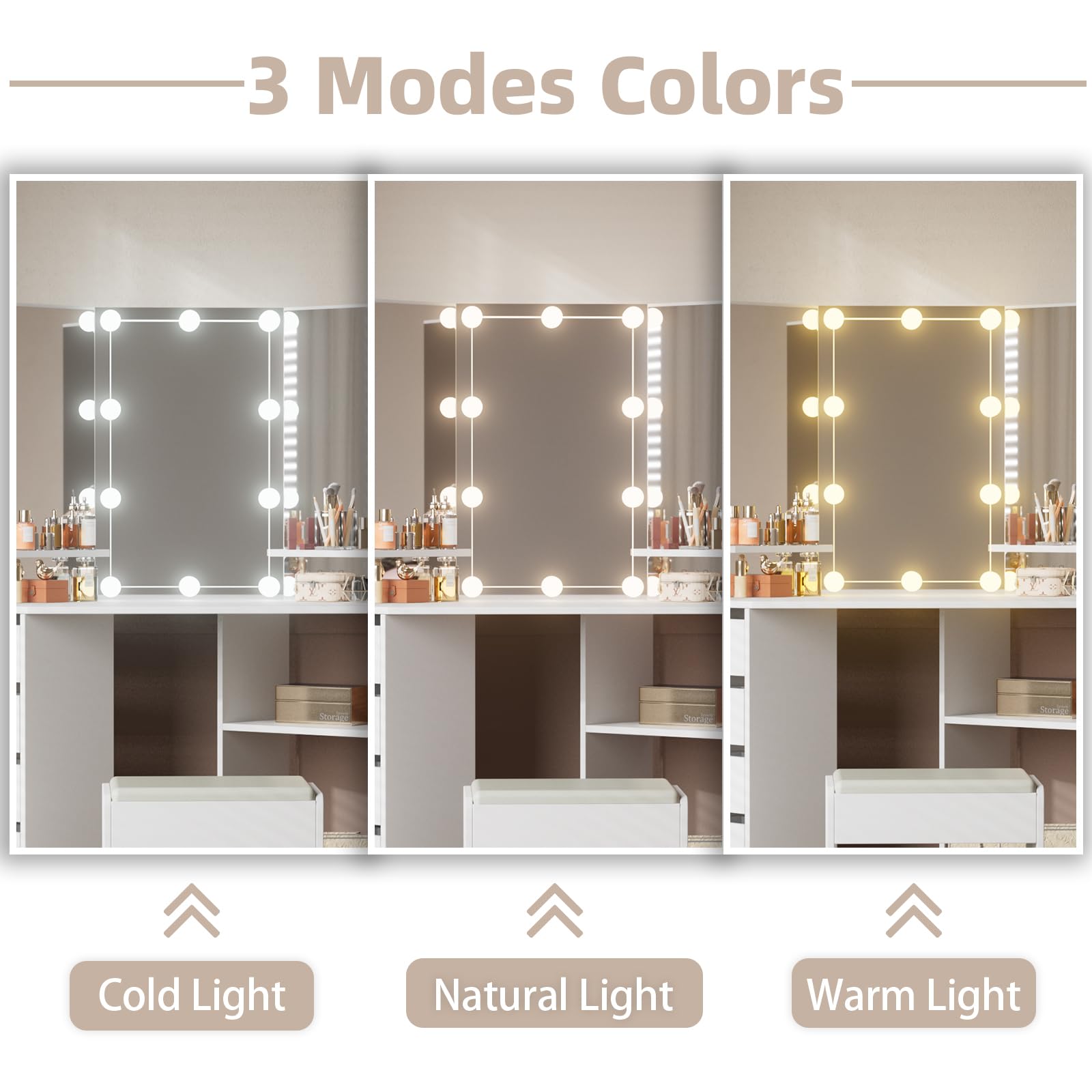 Sossiyule Make-up-hoektafel, kaptafel met verlichting met 3
