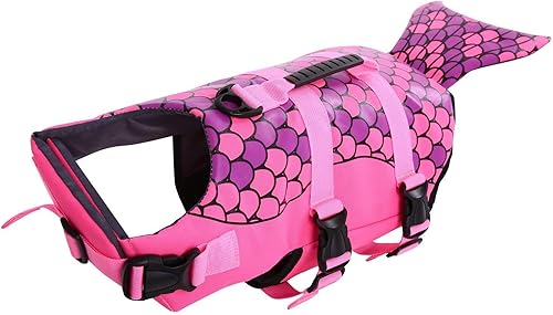 Queenmore - Chaleco salvavidas para perros pequeños medianos grandes estilo pescado chaleco flotante con mango de goma suave ajustable L Tiburón rosa