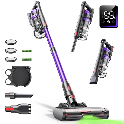 Cordless Vacuum Cleaner, 550W 45KPA Cordless Stick Vacuum Cleaner with Rechargeable Battery, Anti-Tangle Brush, Build-in Aromatherapy, Handheld Vacuum Cleaners for Home/Pet Hair/Carpets/Floors