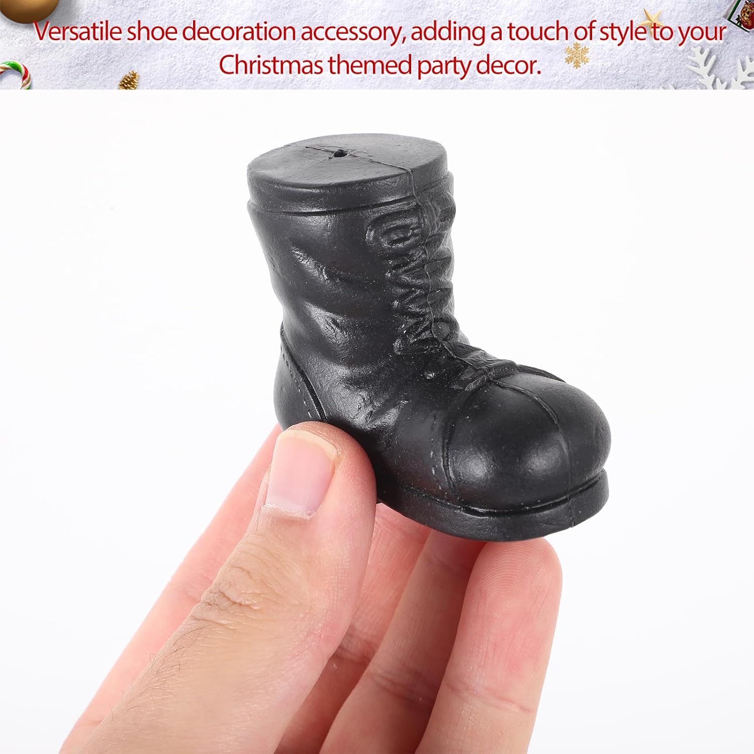 10Pcs Mini Santa Boots Black Elf Shoes for Christmas Crafts Dollhouse Decorations
