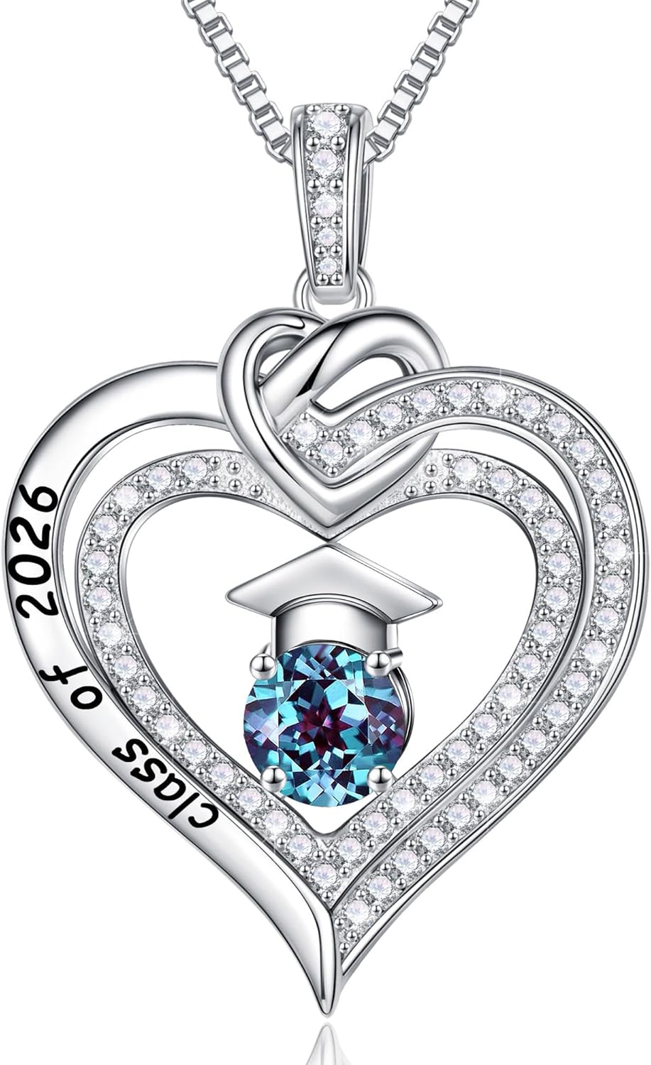 Turandoss Graduation Gifts for Her 2026, S925 Sterling Silver Birthstone Necklace Engraved Class of 2026 Inspirational Necklaces High School College Graduation Gifts for Women