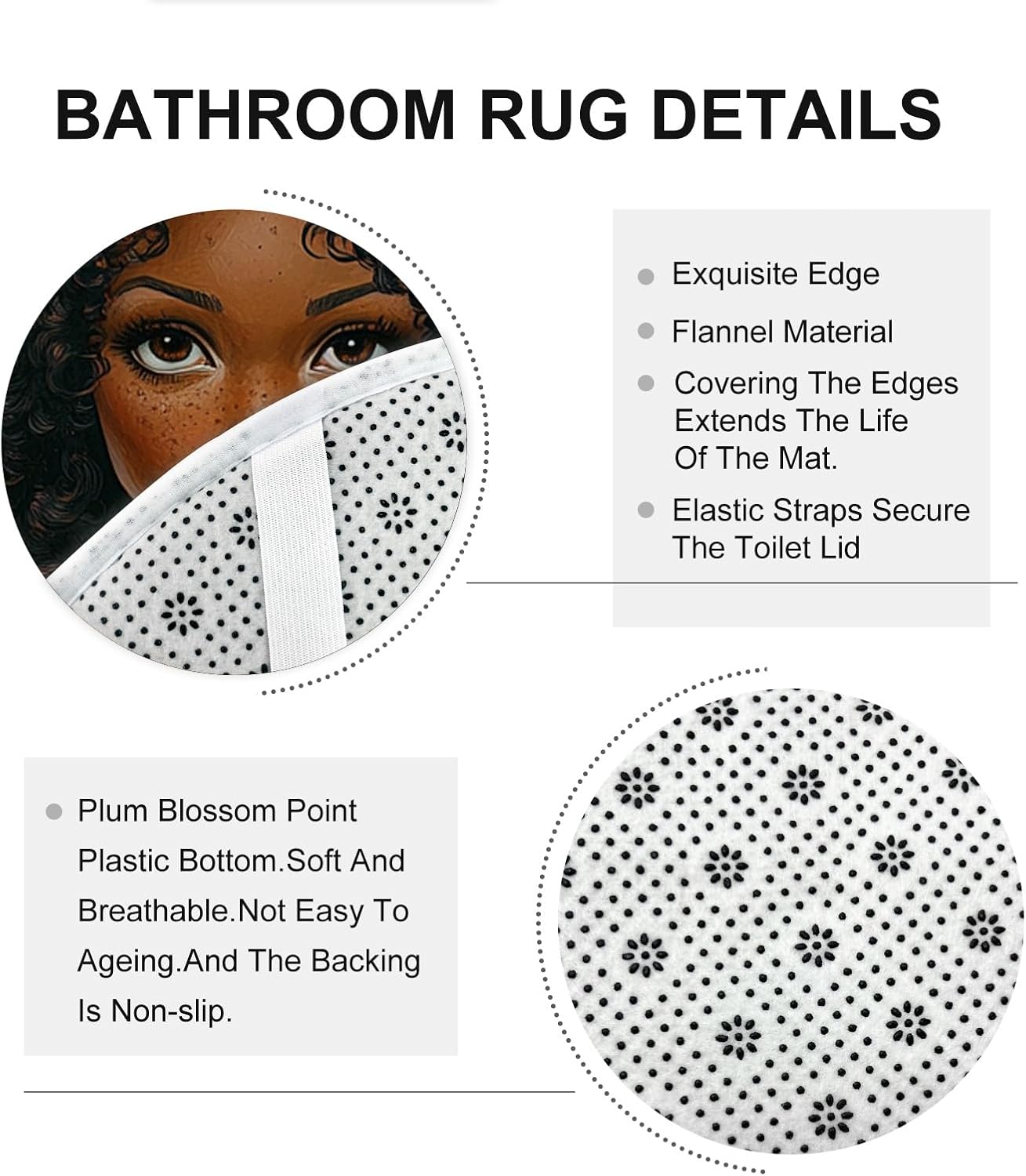 4PCS Christmas Black Angel Bathroom Sets with Non-Slip Rug, U Shape Toilet Lid Cover Mat, Xmas African American Bathroom Decoration 72''x72''