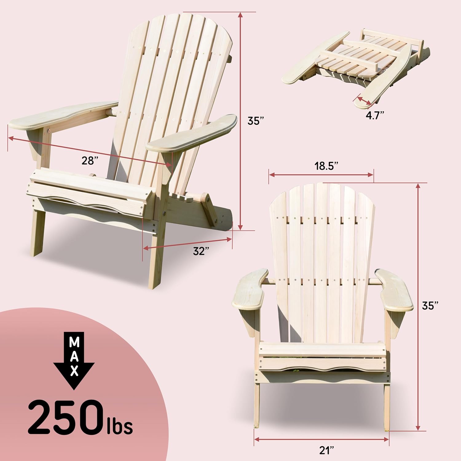northbeam Folding Adirondack Chair - Weather-Resistant Composite Outdoor Adirondack Chair Kit for Patio, Lawn & Backyard - with Ergonomic Design, Wide Armrests & Easy Assembly