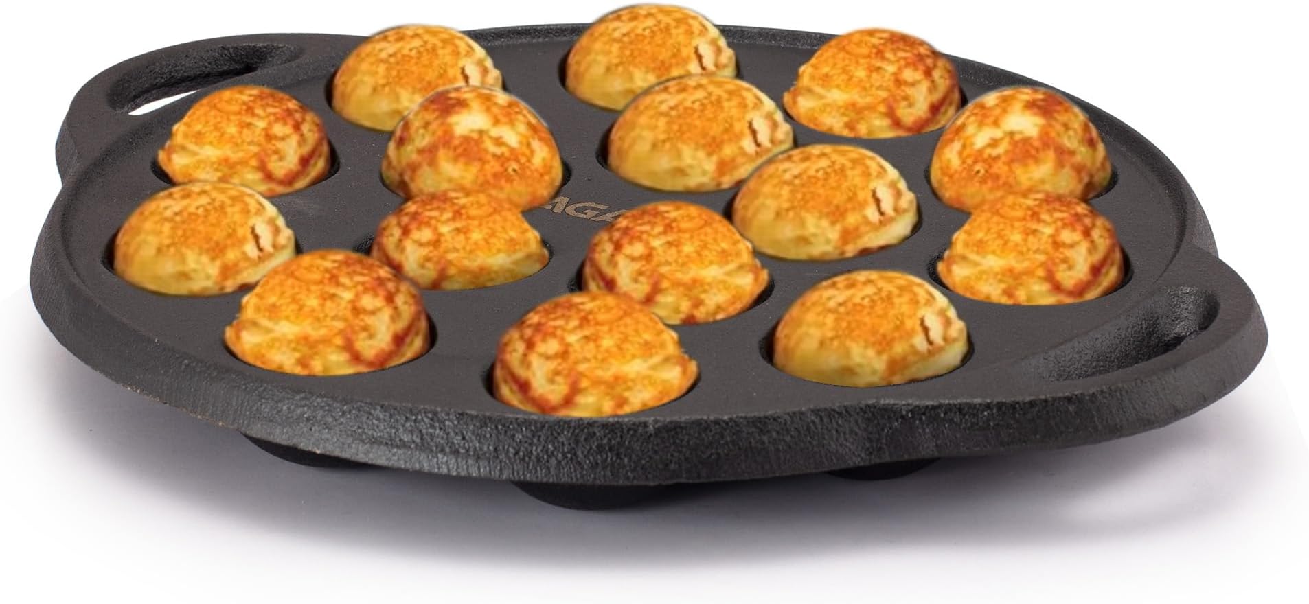 AGARO Royal Pre-Seasoned Cast Iron Paniyaram Pan, 15 pits (4cm x 2cm Each), No Chemical Coating, Rigid Handle, Fast Heating, Gas Oven Compatible, Appe, Gunta Ponganalu, Paddu, Kuzhi & Litti