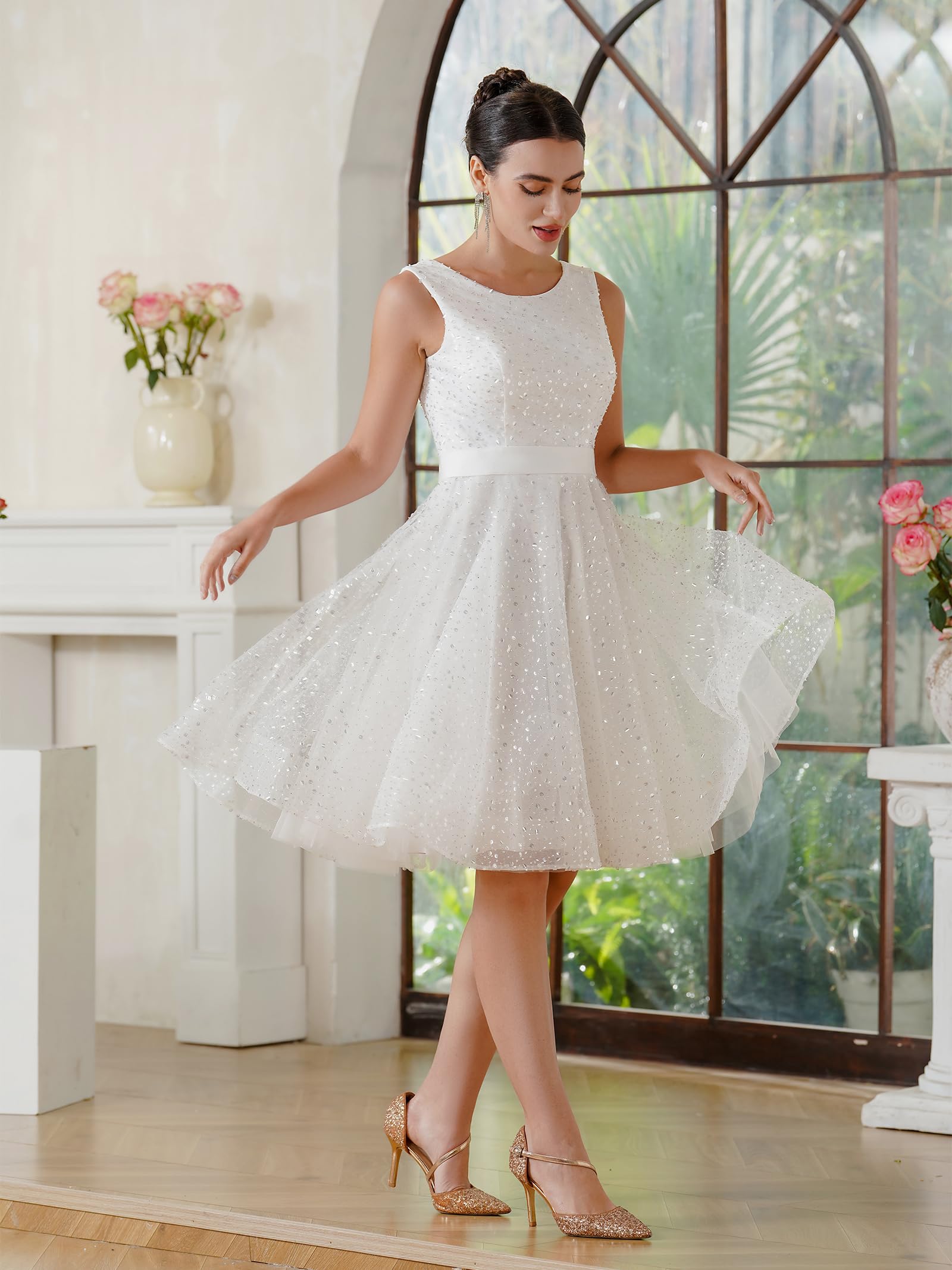 Robe Femme Chic Et Elegant Mariage Robe De Demoiselle d'honneur en Tulle sans Manches Robe de Mariage Robe de Bal de Promo