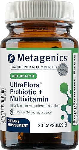 Metagenics UltraFlora Probiótico + Multivitamínico 30 C - Cápsulas de suplemento de salud intestinal de un día para apoyar el equilibrio digestivo -