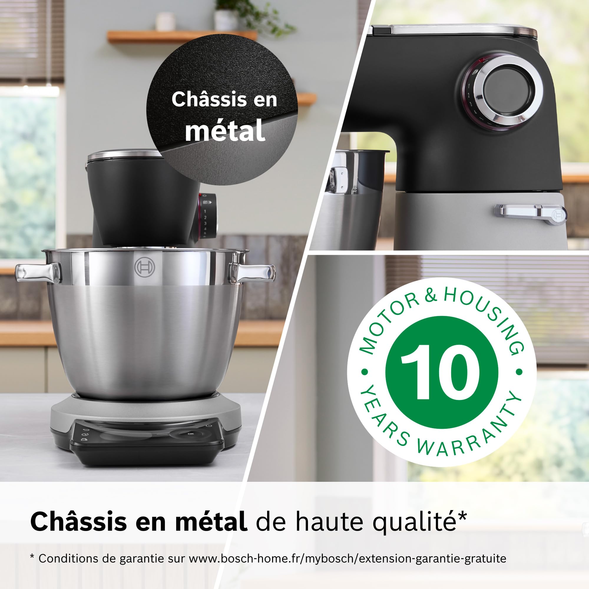 Bosch Robot pâtissier Série 8, avec balance intégrée, moteur 1800 W refroidi par air, mélange homogène 3D, set pâtisserie, bol 6,0 L, bol supplémentaire 5,3 L, châssis en métal noir/argent, MUMS8ZS18