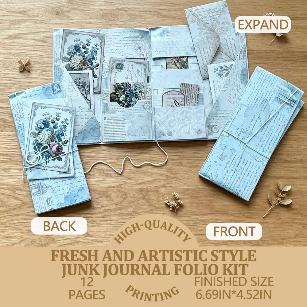XINPOCUT Neutral Trifold Folding Folio Junk Journal Kit,Folio Booklet Craft Kit, Junk Journal Kit, Scrapbooking Supplies, Journaling Decor, Mini Folio Writer Folder Project, Arts & Crafts Gifts