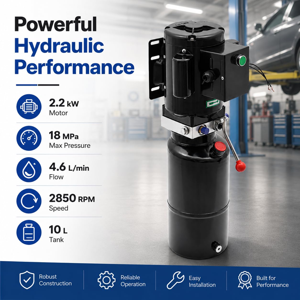 Grupo hidráulico 220 V 2,2 kW, bomba hidráulica de efecto simple con depósito 10 L, planta hidráulica para puente elevador de coche, taller de garaje auto