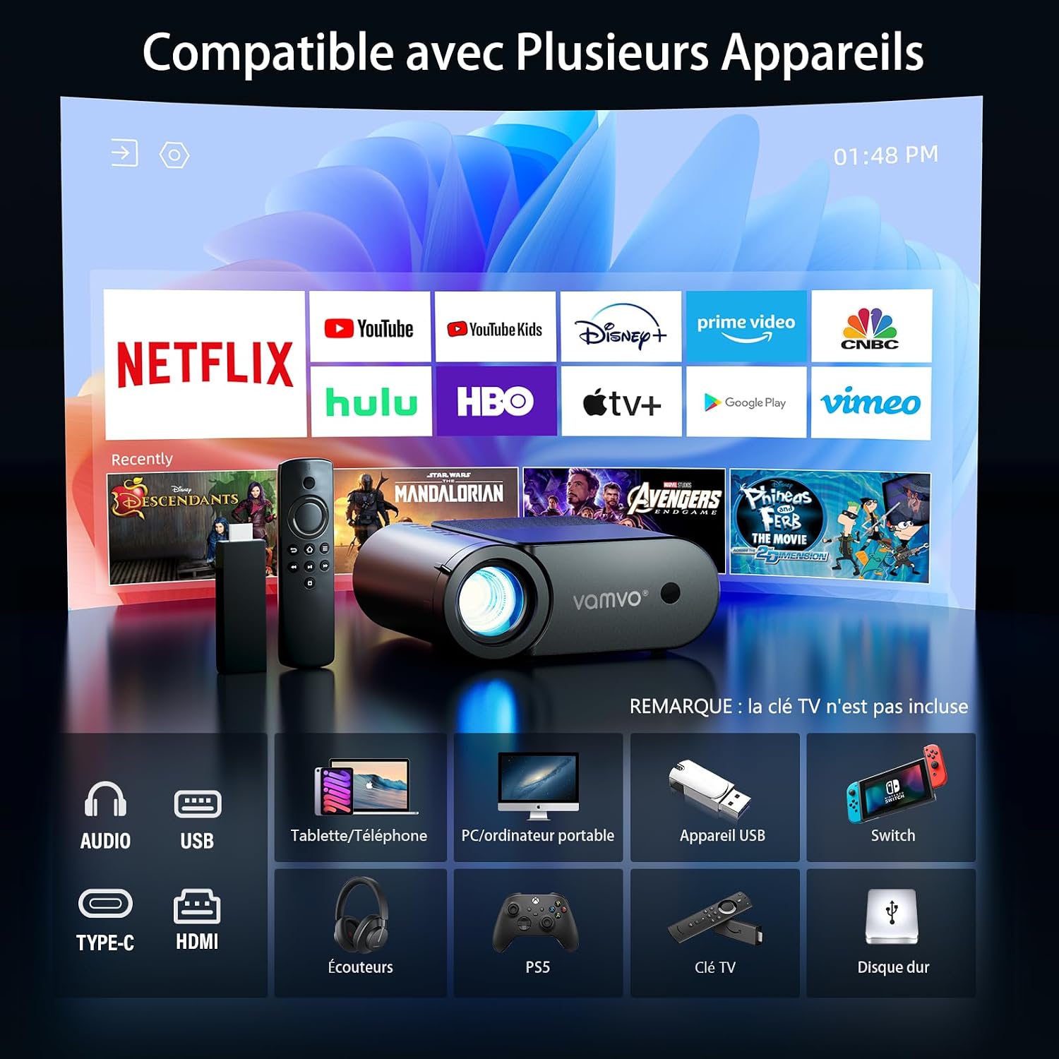 Mini-projecteur portable 1080P – affichage clair et couleurs fidèles