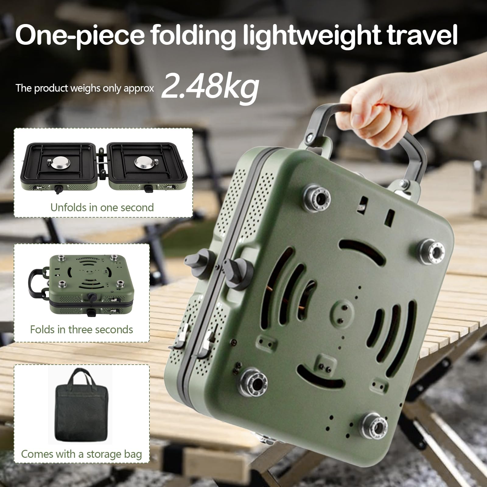 Réchaud De Camping 2-En-1 4400W 2 Brûleurs Pliable Portable Brûleur Réglable Avec Plaque De Cuisson Poignée Tuyau De Gaz Sac De Transport