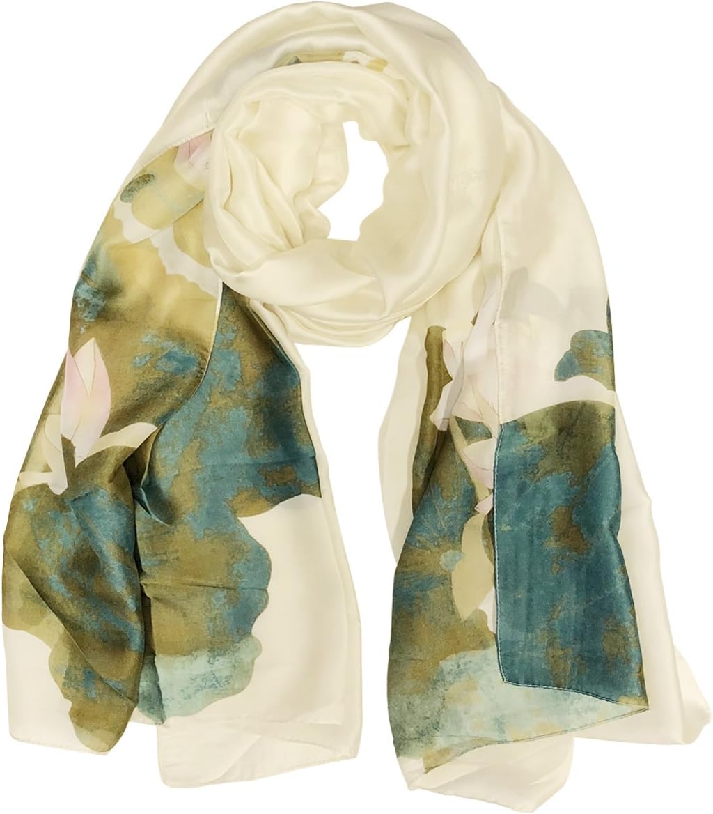 allydrew Large Silky Satin Wrap Scarf Floral Print Shawl Long Satin Wrap Scarf