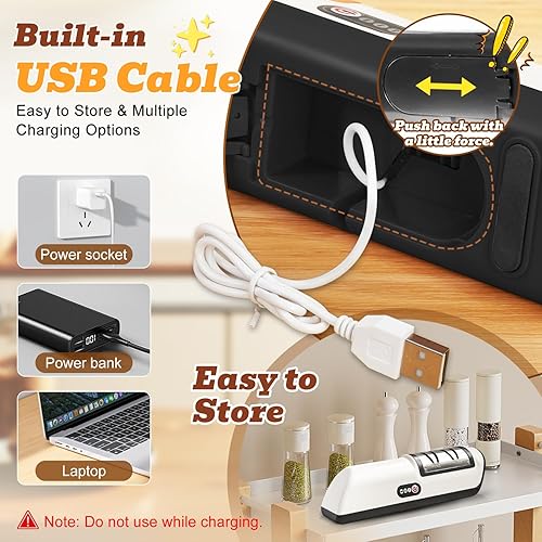 Miniatura 4 de Afilador de cuchillos eléctrico recargable, afilador de cuchillos inalámbrico compacto con diamantes para cuchillos de acero y cuchillo de frutas,