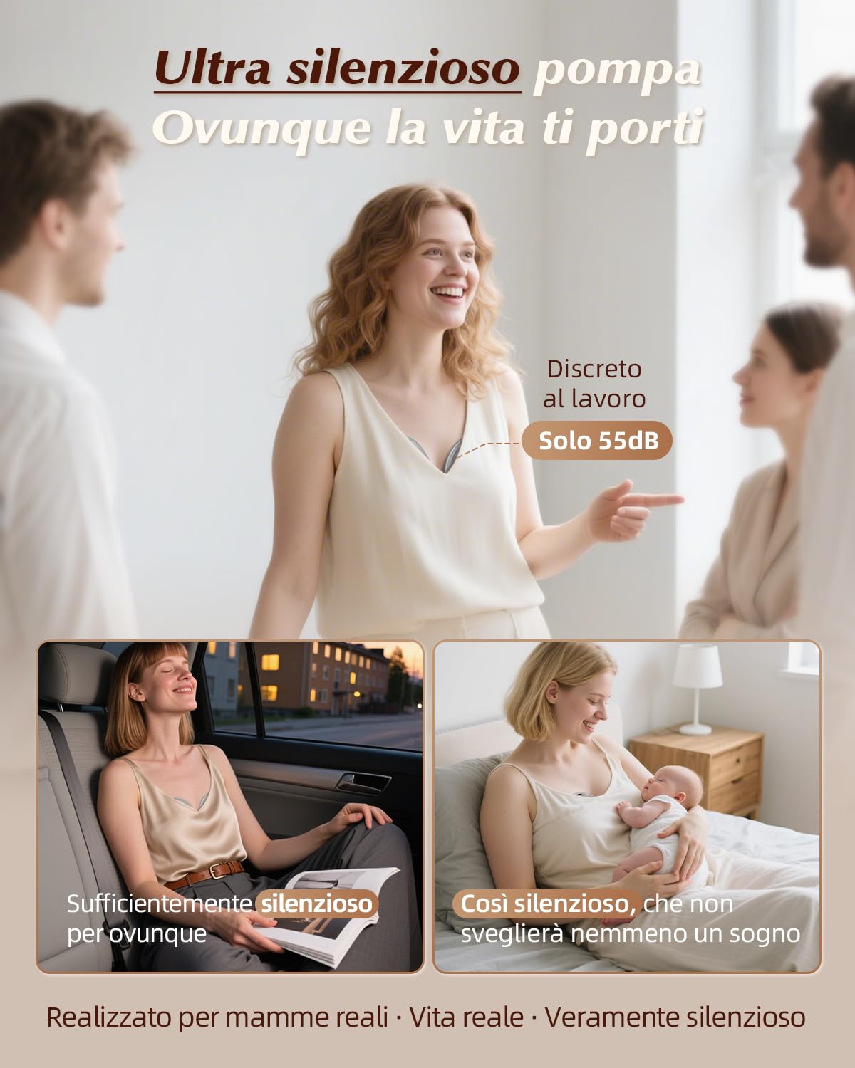KISSBOBO K5 Tiralatte elettrico, 4 modalità, 19 livelli, senza mani, forte potenza di aspirazione 280 mmHg, aiuta le mamme a produrre più latte (Beige 1 Pezzo)