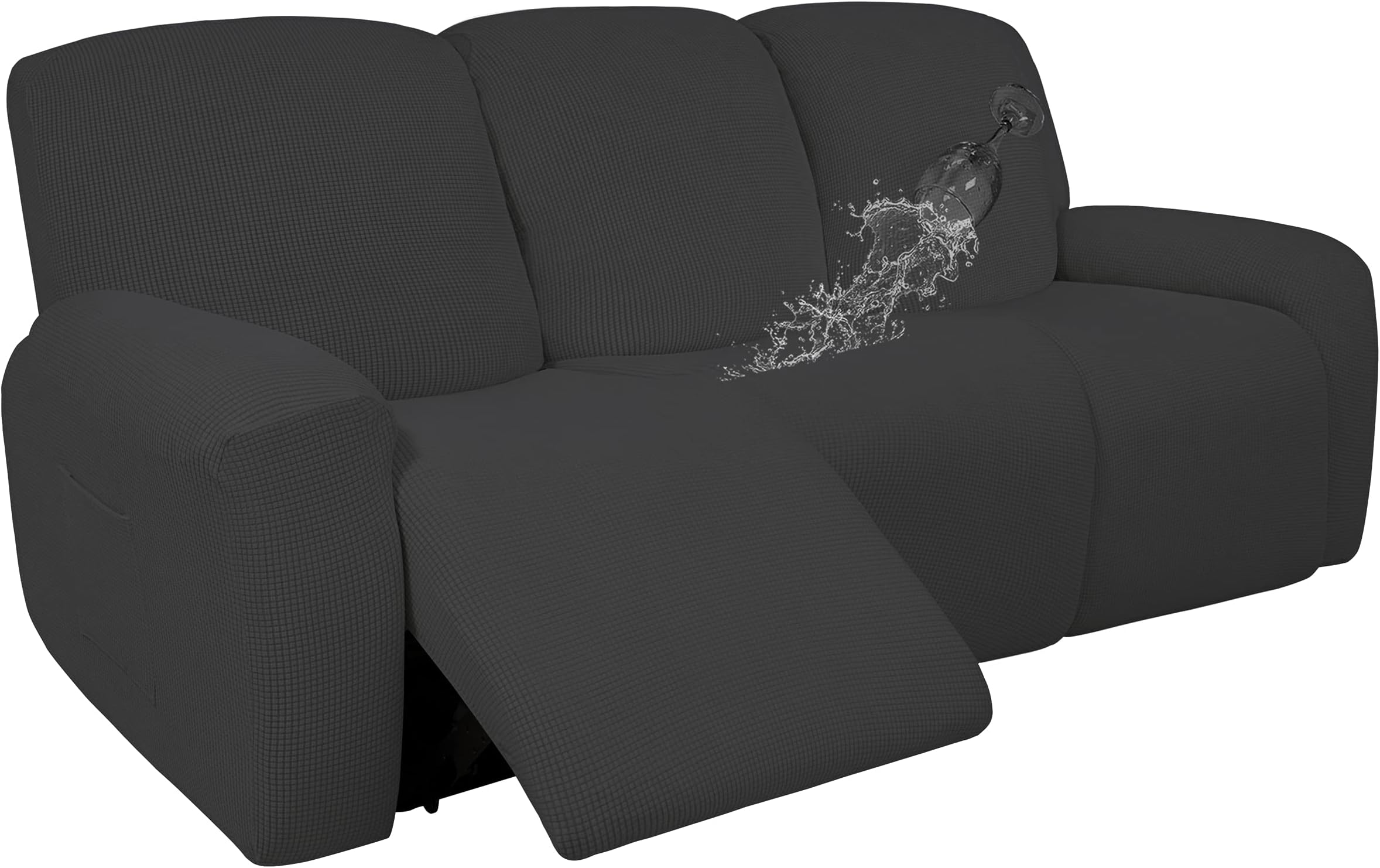 Easy-Going 100% Dual Waterproof Recliner Sofa Cover, 8-Pieces Stretch Relining Couch Cover with Pocket, Jacquard 3 Seat Sofa Slipcover Leakproof Washable (Sofa, Dark Gray)