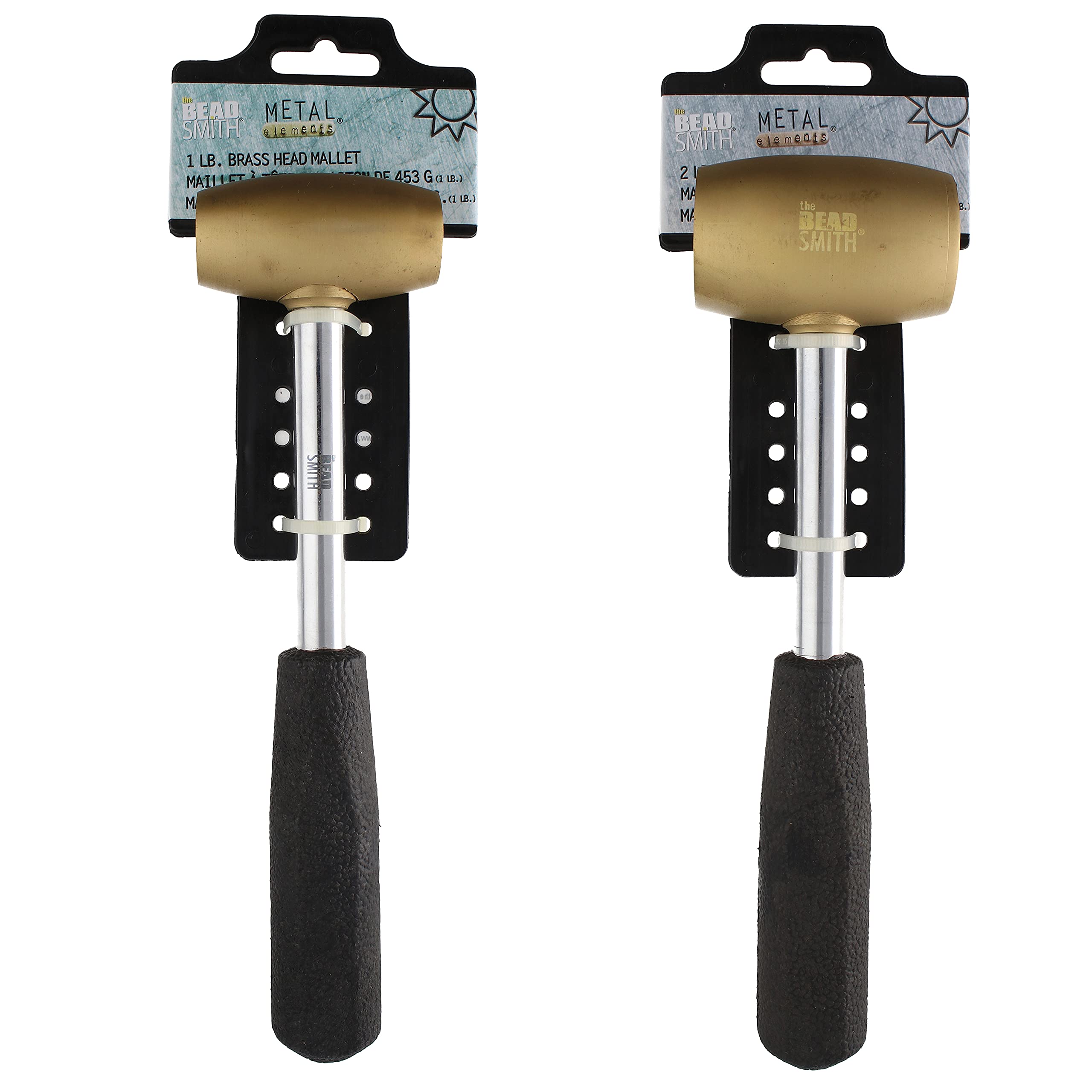 The Beadsmith Mosiężny młotek Combo – elementy metalowe – 2 sztuki: głowica 0,5 kg z głowicą 24 mm i głowicą 0,9 kg z powierzchnią 38 mm – mosiężne i blaszane młotki do drapowania, gonienia i lekkiego stemplowania