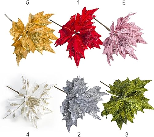 Miniatura 5 de Nuxn 6 flores de Pascua de seda artificiales con purpurina para árbol de Navidad, adornos de árbol de Navidad para boda, árbol de Navidad, flores,