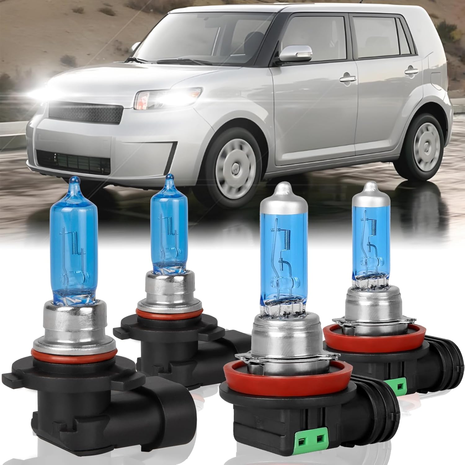 Fit for Scion XB 2008-2015 Light Bulb High Performance Halogen Headlight Bulbs,9005 High Beam + H11 Low Beam Headlamp Replacement Bulb Kit,Pack of 4