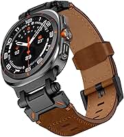 WINGLE Pulseira de couro para Galaxy Watch 8/8 Classic Samsung Galaxy Watch Ultra de 47 mm 2025/2024 masculina, de grão superior, resistente, de metal e conector de metal, elegante, casual