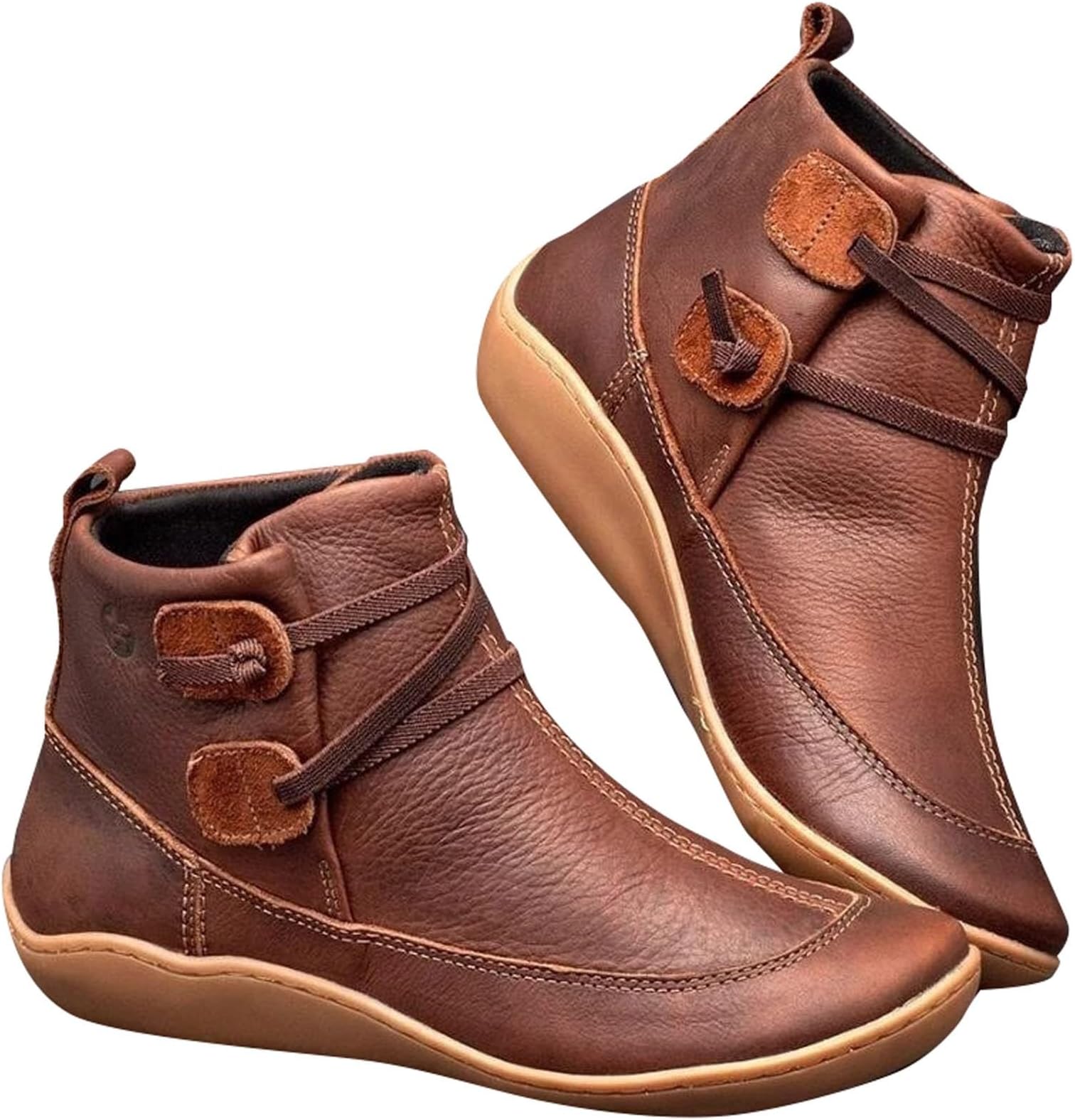 GenericWomen's Vintage Ankle Boots Arch Support Shoes for Women with Side Flat Ankle Boots Women Boots for Women Low Heel Leather
