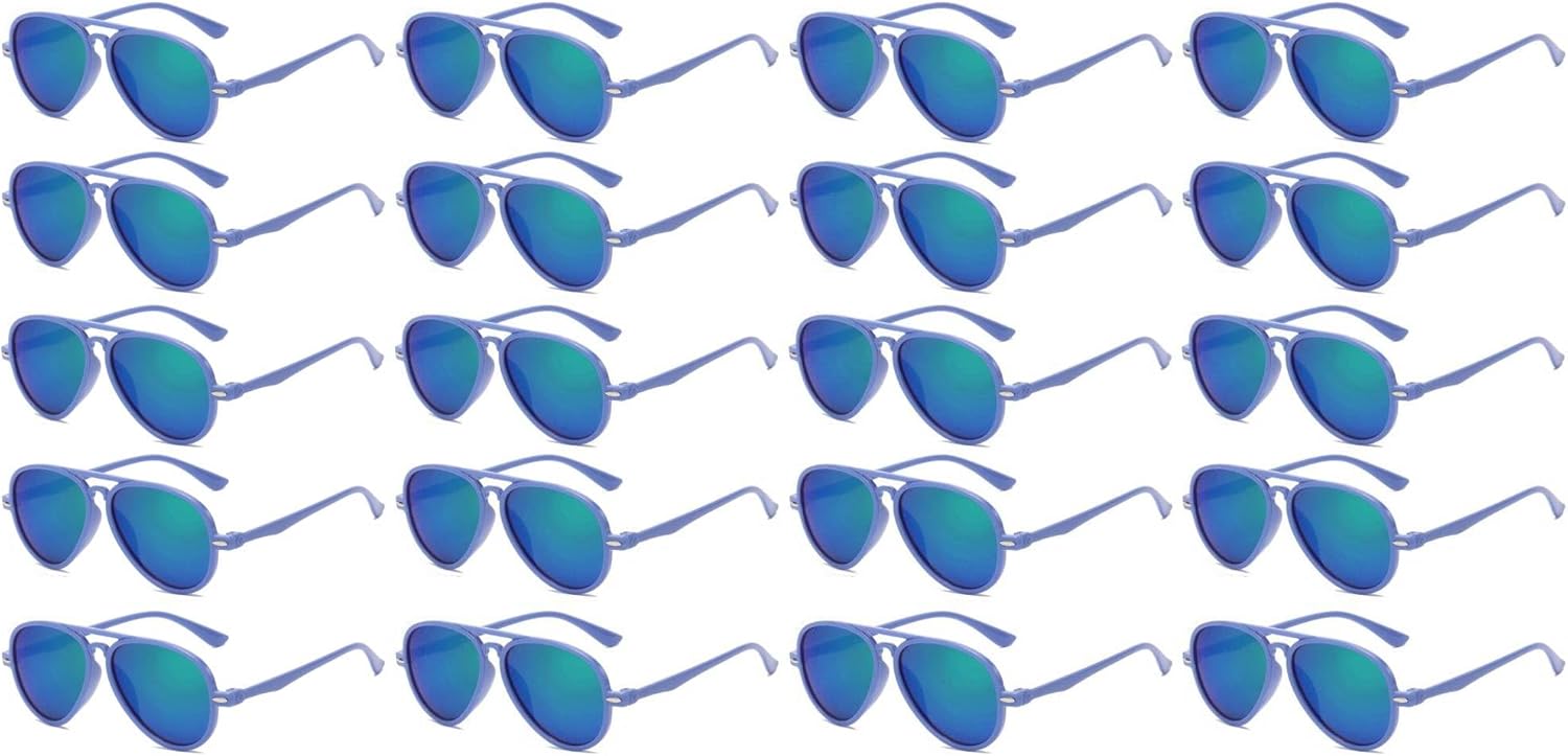OWL 20 Pack Kids Aviator Sunglasses – Small Fit UV400 Protection Bulk Set for Children, Plastic Frame Shades (Ages 3–6)