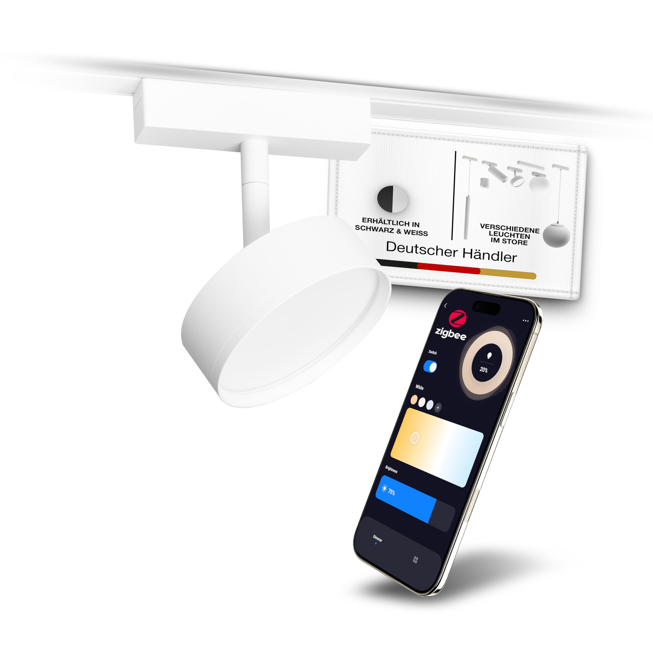 150° LED Strahler für Schienensystem – Zigbee dimmbar – 9W Deckenstrahler für Wohnzimmer, Küche, Esszimmer – moderne Deckenleuchte – Lichtschienensystem – Deckenlampe Weiß