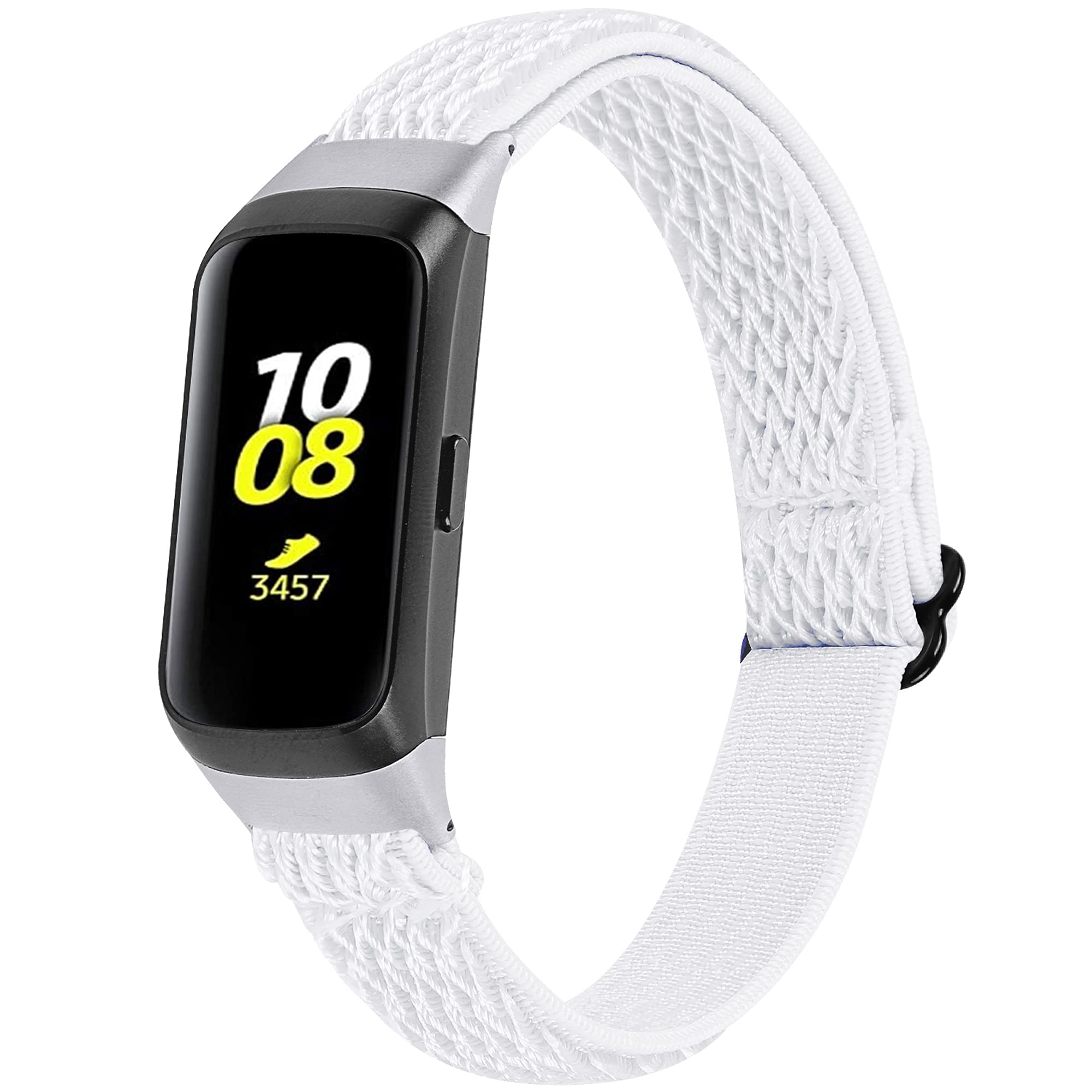 Lijinlan Elastic Woven Nylon Band Compatible with Samsung Galaxy Fit SM-R370, Stretchable Adjustable Breathable Cotton Braided Replacement Strap for Galaxy Fit for Women (White)
