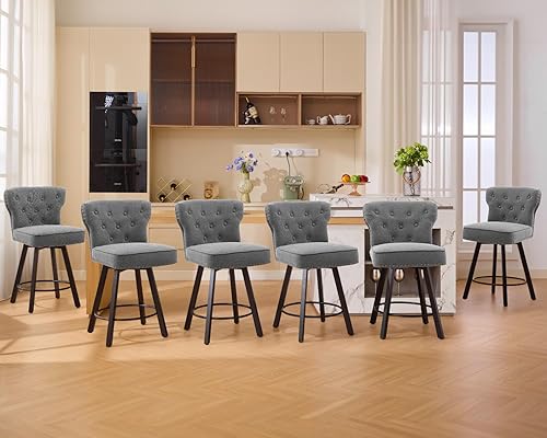 Miniatura 23 de Taburetes de bar de altura de mostrador, taburetes retro para cocina, taburete de bar giratorio con base de metal ajustable, taburete de cuero Negro