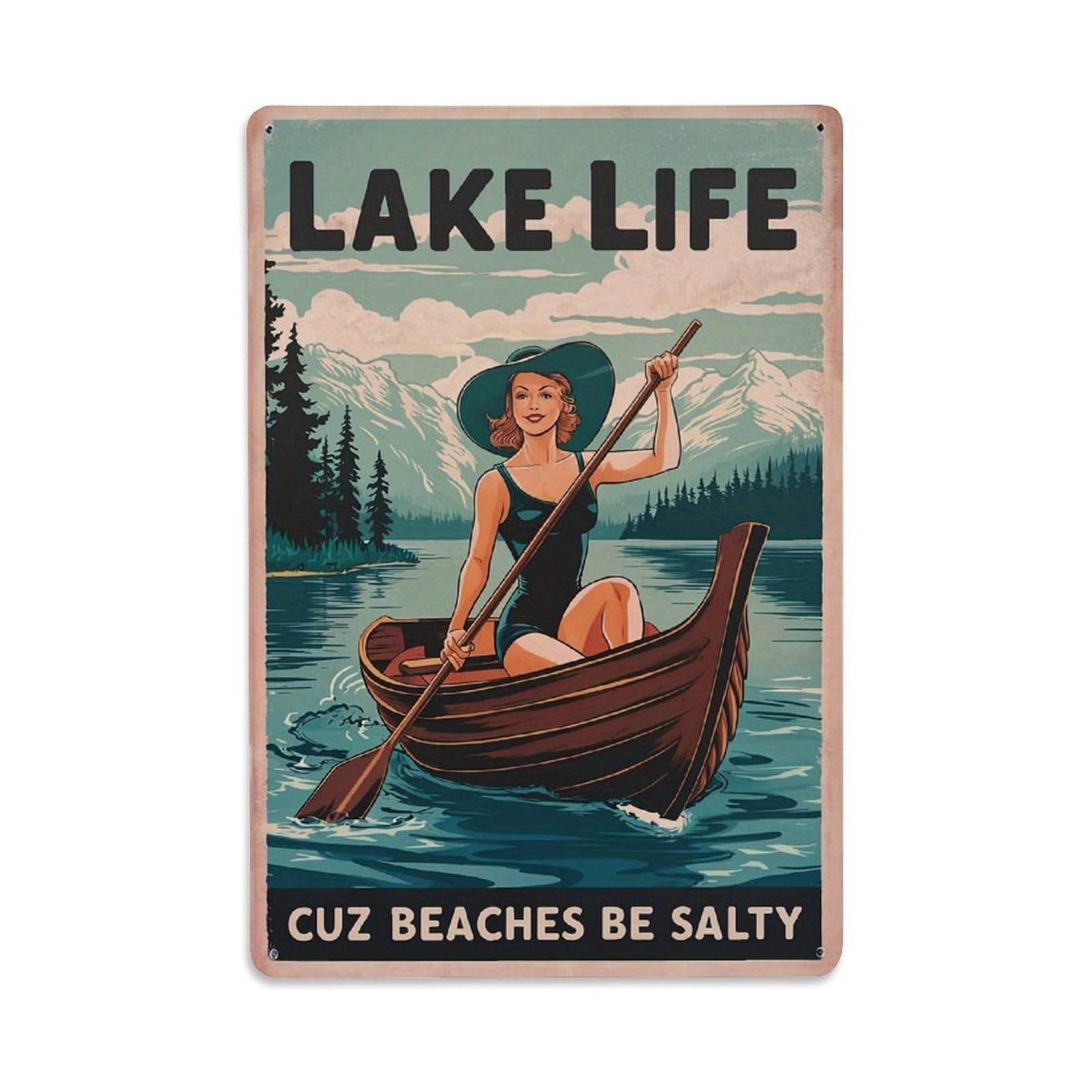 Jdfenggu Vintage Lake Life Retro Poster Art Retro Metal Tin Sign, Metal Poster For Bar, Home, Man Cave, Kitchen, Laundry Room Art Decor 8X12 Inch
