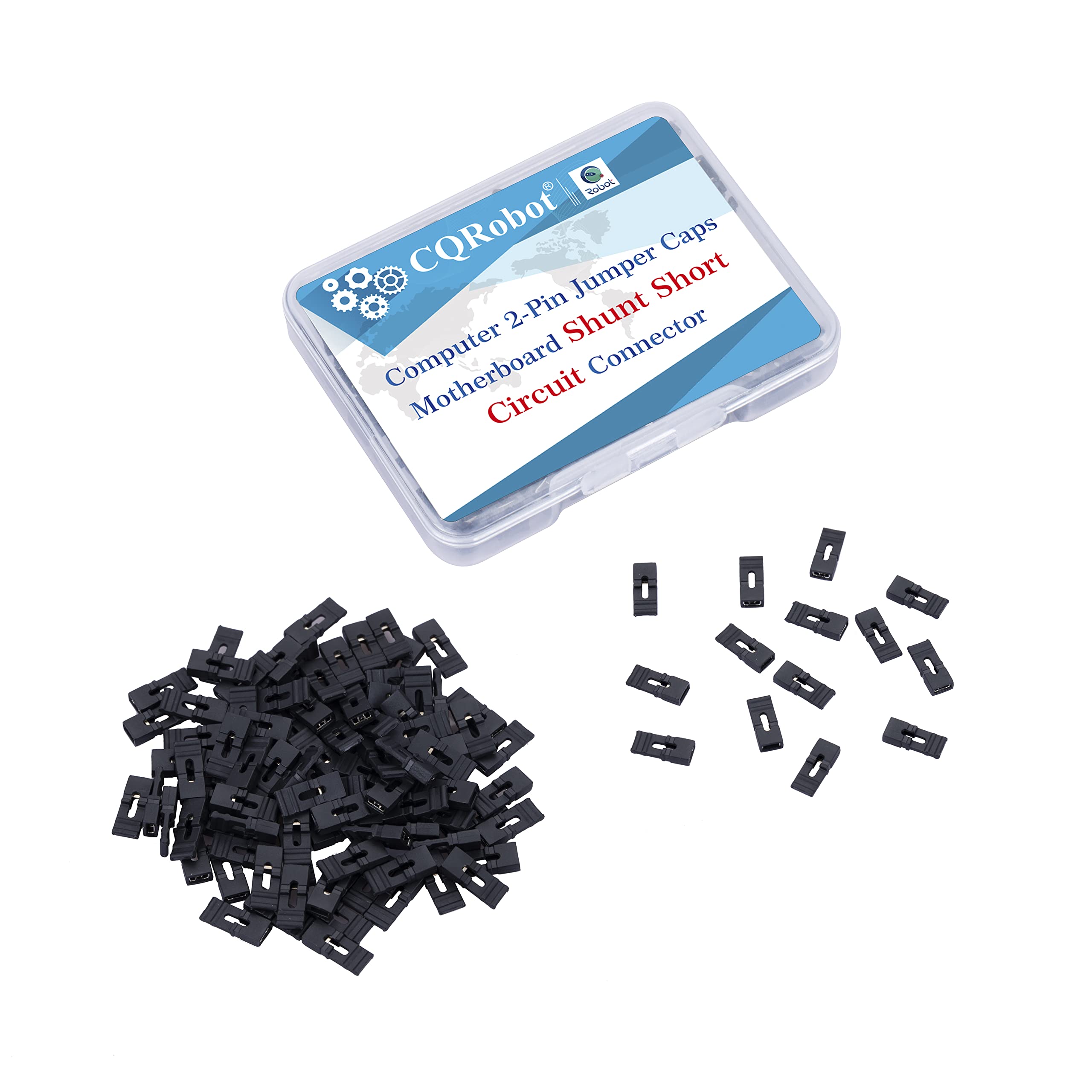 CQRobot100 Pieces Black Standard Computer Jumper Caps with Handle Pin Shunt Short Circuit 2P Connector 2.0mm. for Arduino Raspberry Pi PCB PC DVD HDD Motherboard Shorting and Other Project.