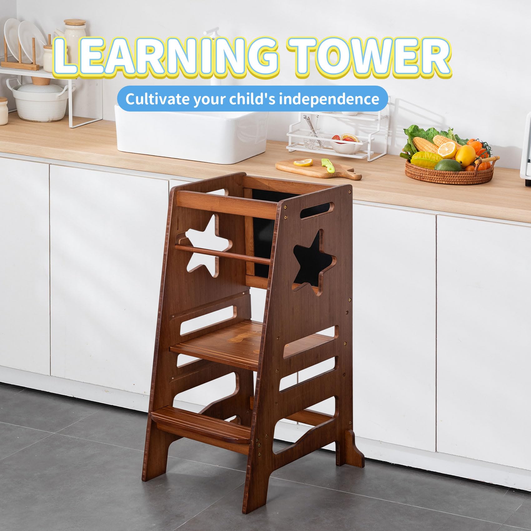 UNICOO® Bamboo Adjustable Height Kids Learning Step Stool, Toddler...