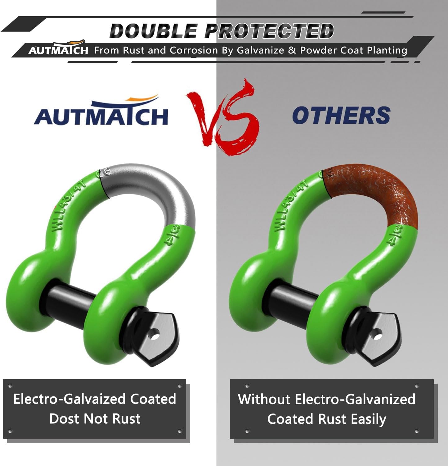 AUTMATCH D Ring Shackle 3/4" Shackles (2 Pack) 41,887Ibs Break Strength, Clevis Shackle with 7/8" Screw Pin and Shackle Isolator Washers Kit for Tow Strap Winch Off Road Vehicle Recovery, Green