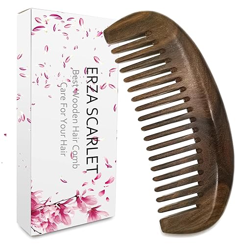 Miniatura 26 de Peine para el cabello Peine de dientes anchos de madera para cabello rizado desenredante Peine de sándalo verde C: peine de dientes anchos