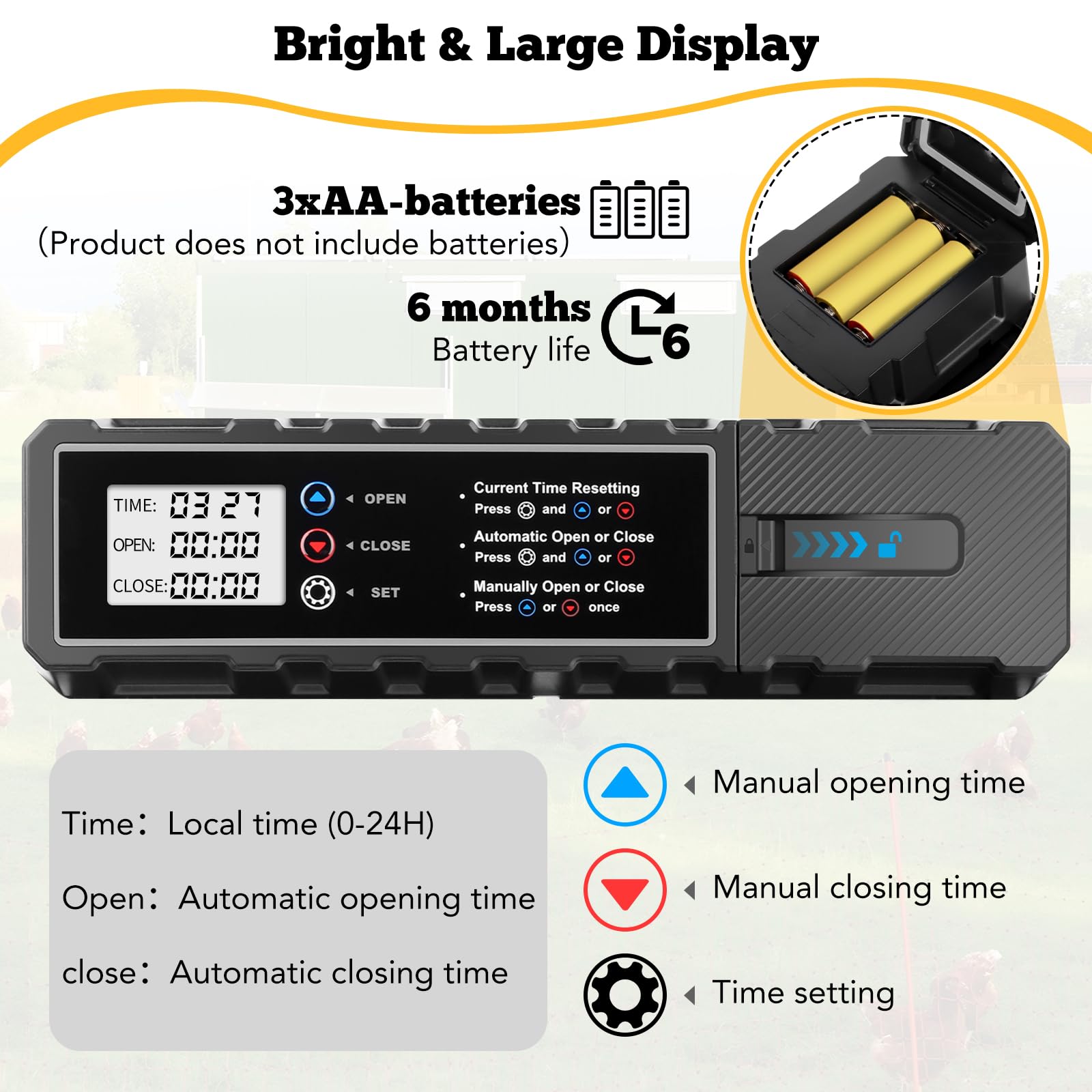 Talifoca Puerta Automática Gallinero con Pantalla LCD, Anti-atrapamiento, Temporizador
