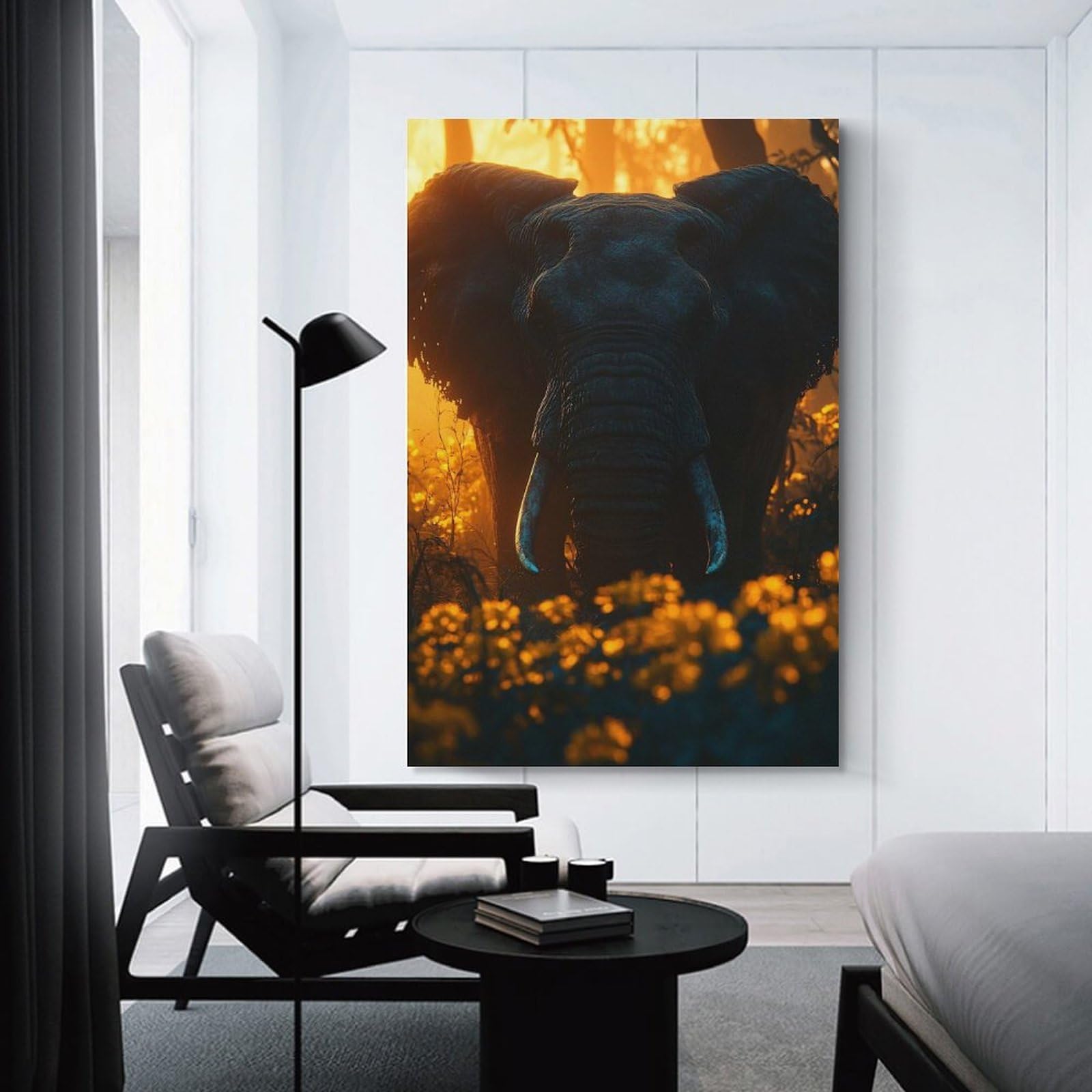 Junmoney Canvas Wall Decor Elephant in Golden Light, 24x36inch(60x90cm), for Living Room, Bedroom, Office Or Hallway, Stylish Home Artwork for Focal Walls