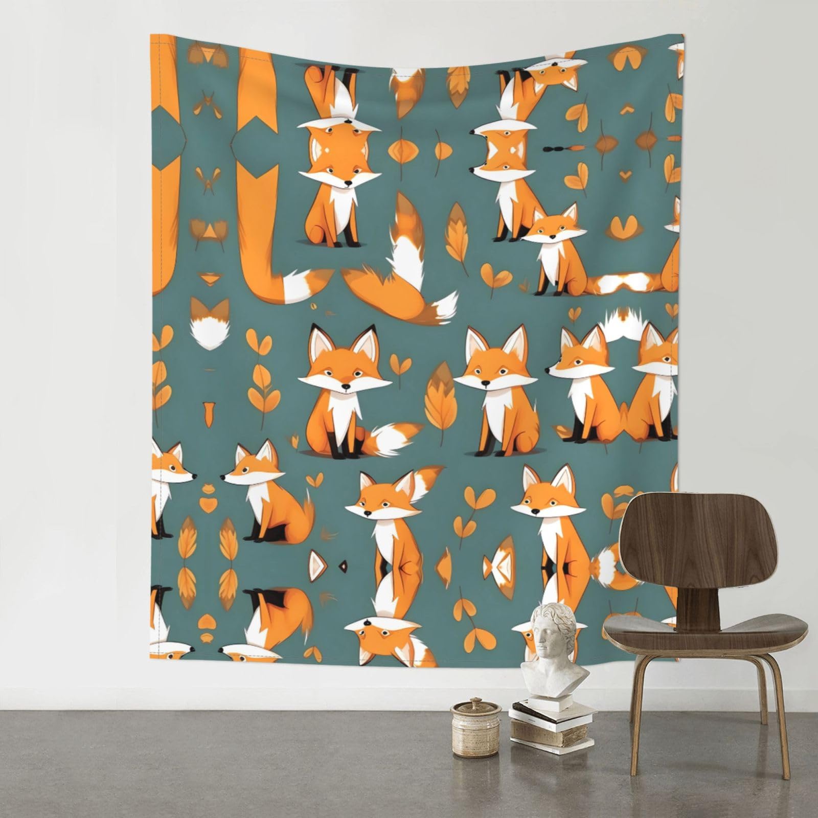 WHJSHOP Yellow fox Prints Original Wall Tapestry 60x51in – Boho Throw Blanket for Dorm Decor, Beach Picnic, & Bedroom Layering