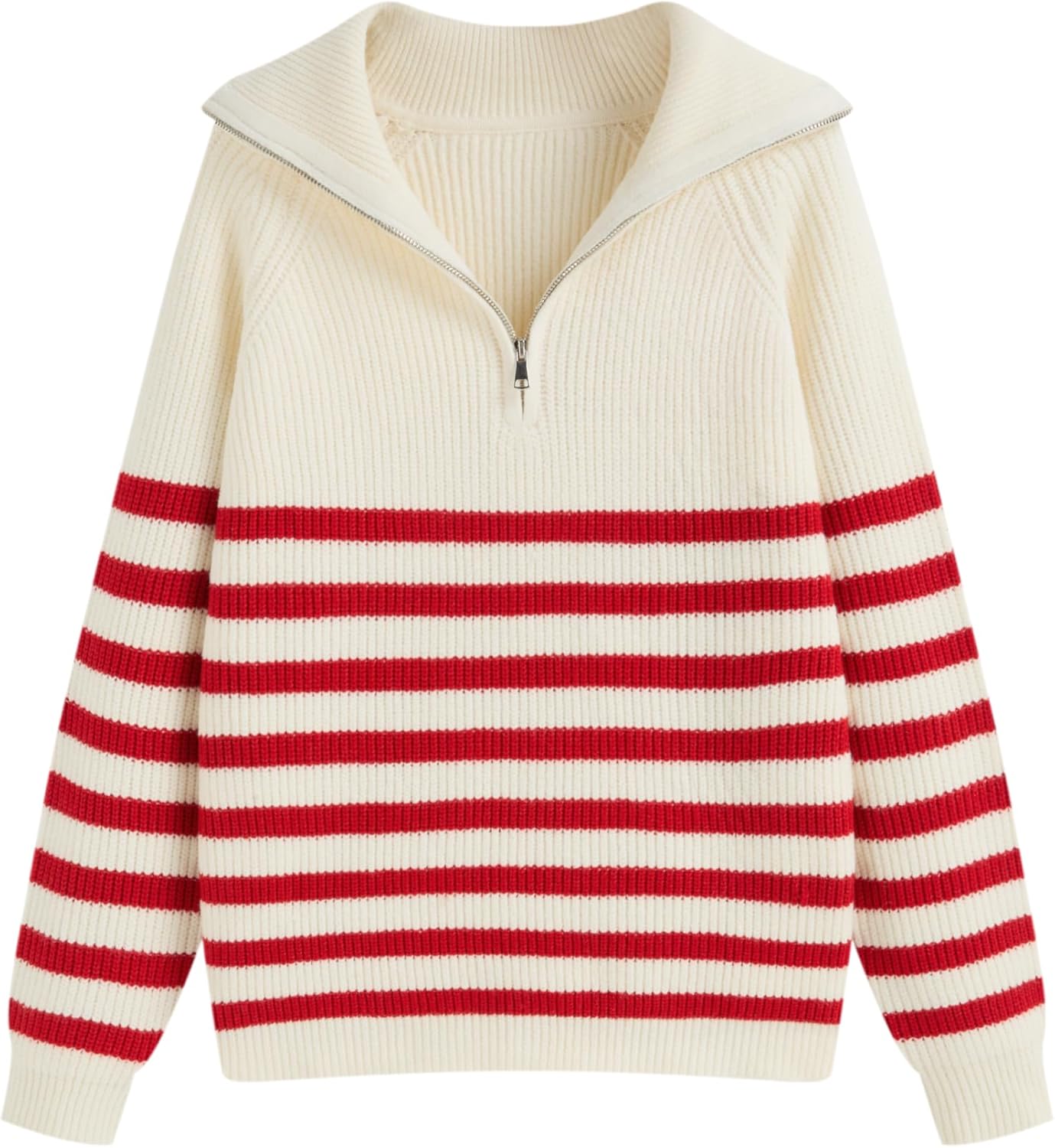 CIDER Women's Striped Quarter Zip Pullover Sweater Mock Neck Knit Fall Fashion Casual Sweater