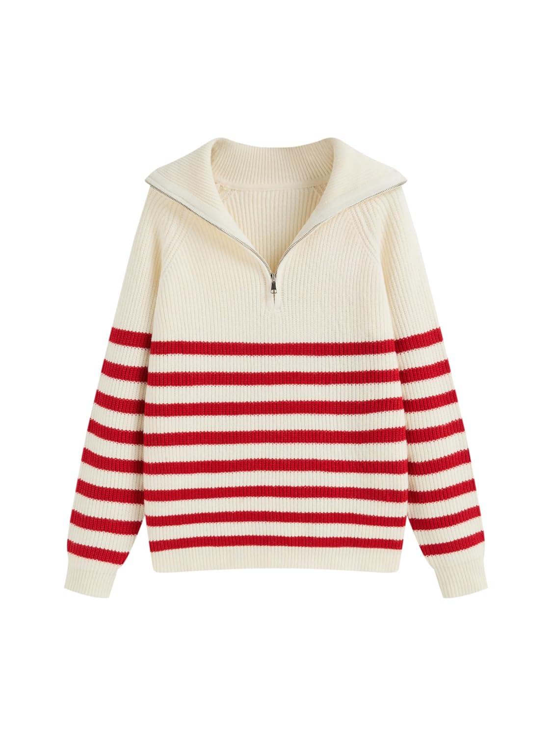 CIDER Womens Striped Quarter Zip Pullover Sweater Mock Neck Knit Fall Fashion Casual Sweater