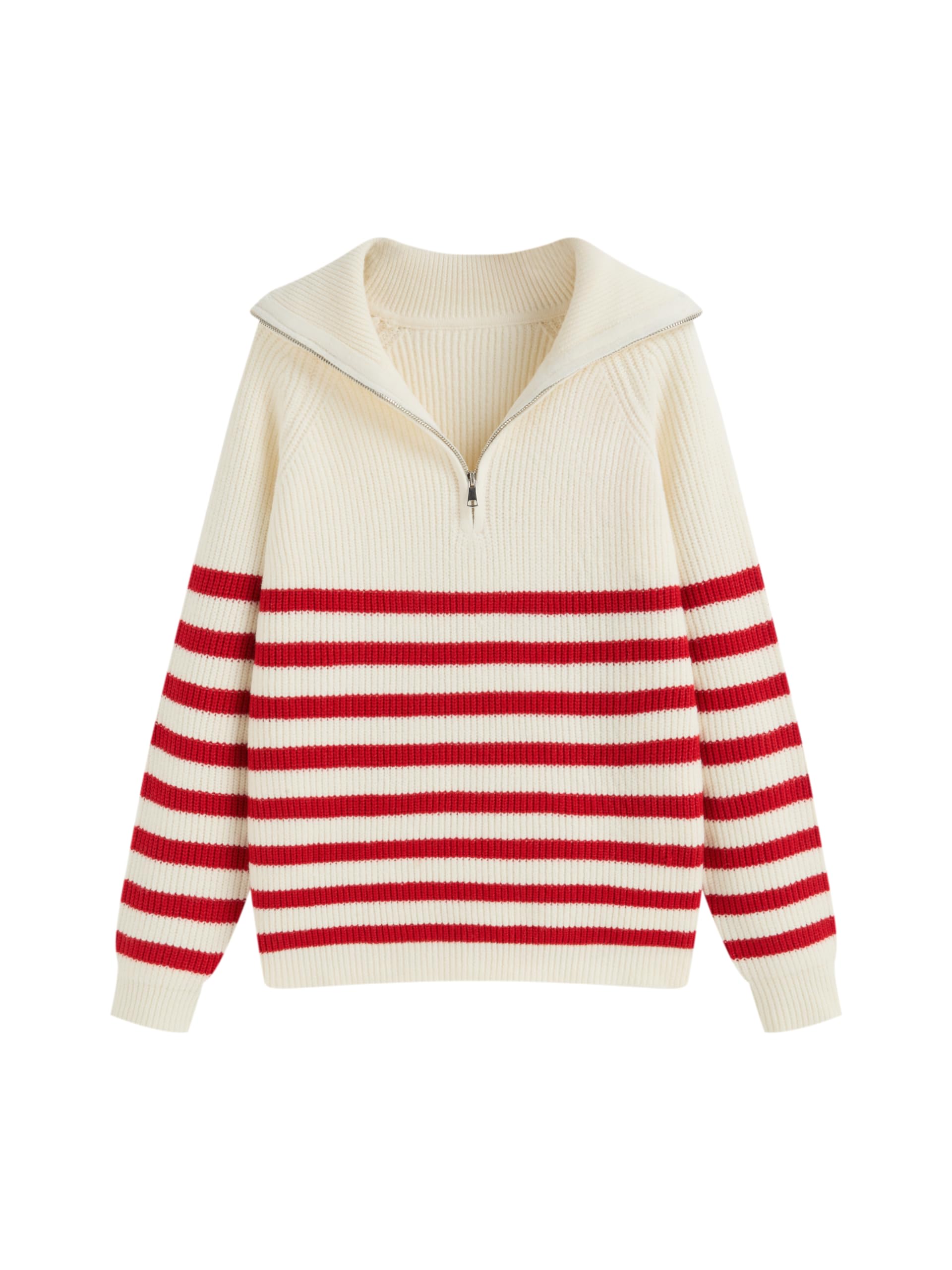 CIDER Womens Striped Quarter Zip Pullover Sweater Mock Neck Knit Fall Fashion Casual Sweater