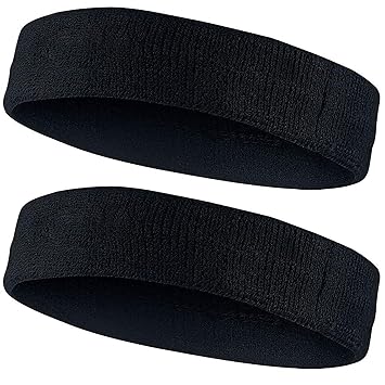 AMIFIT Sport Headband for Men and Women - Sports Headband for Workout & Running, Breathable, Non-Slip Sweat Head Bands for Long Hair, Pack of 2 (Black) - image, photos