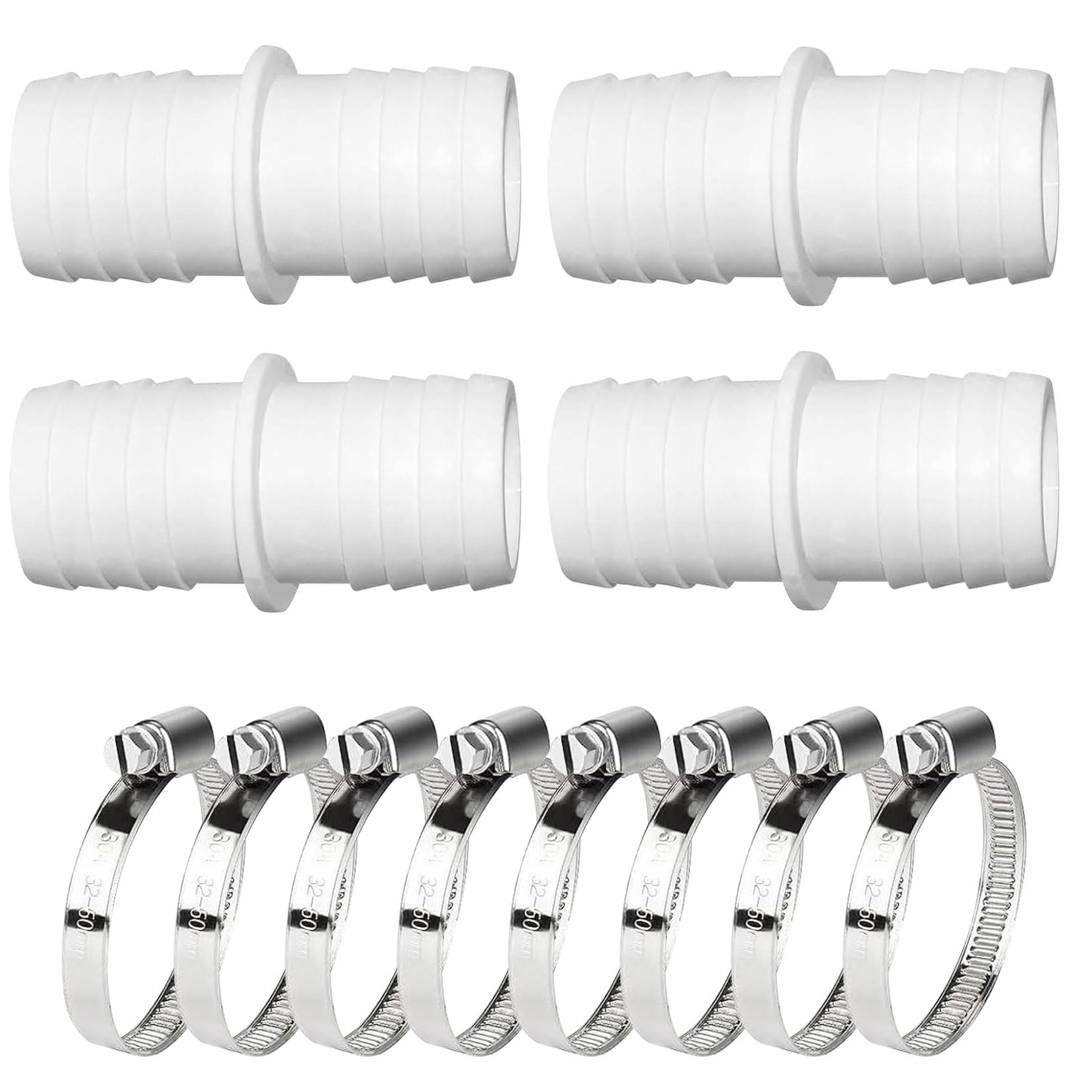 Idota 4 adaptadores de piscina de 38 a 38 mm, conector de manguera de 38 a 38 mm, 8 abrazaderas de manguera de acero inoxidable (4 piezas de 38 – 38 mm)