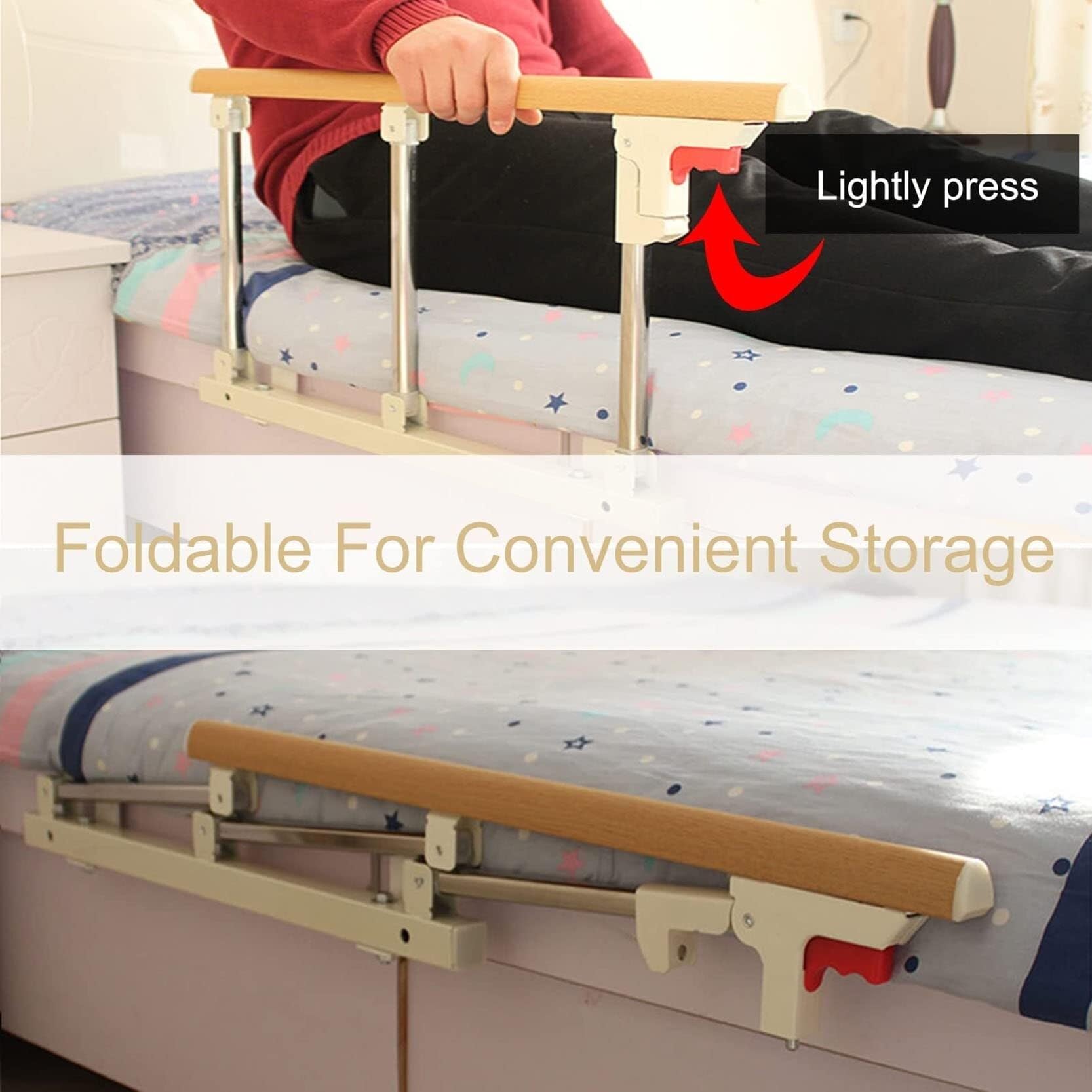 Barandillas plegables para adultos mayores, protector lateral de seguridad para hospital y hogar, barra de parachoques de agarre de metal, fácil de montar, barandilla de cama ajustable para mayor