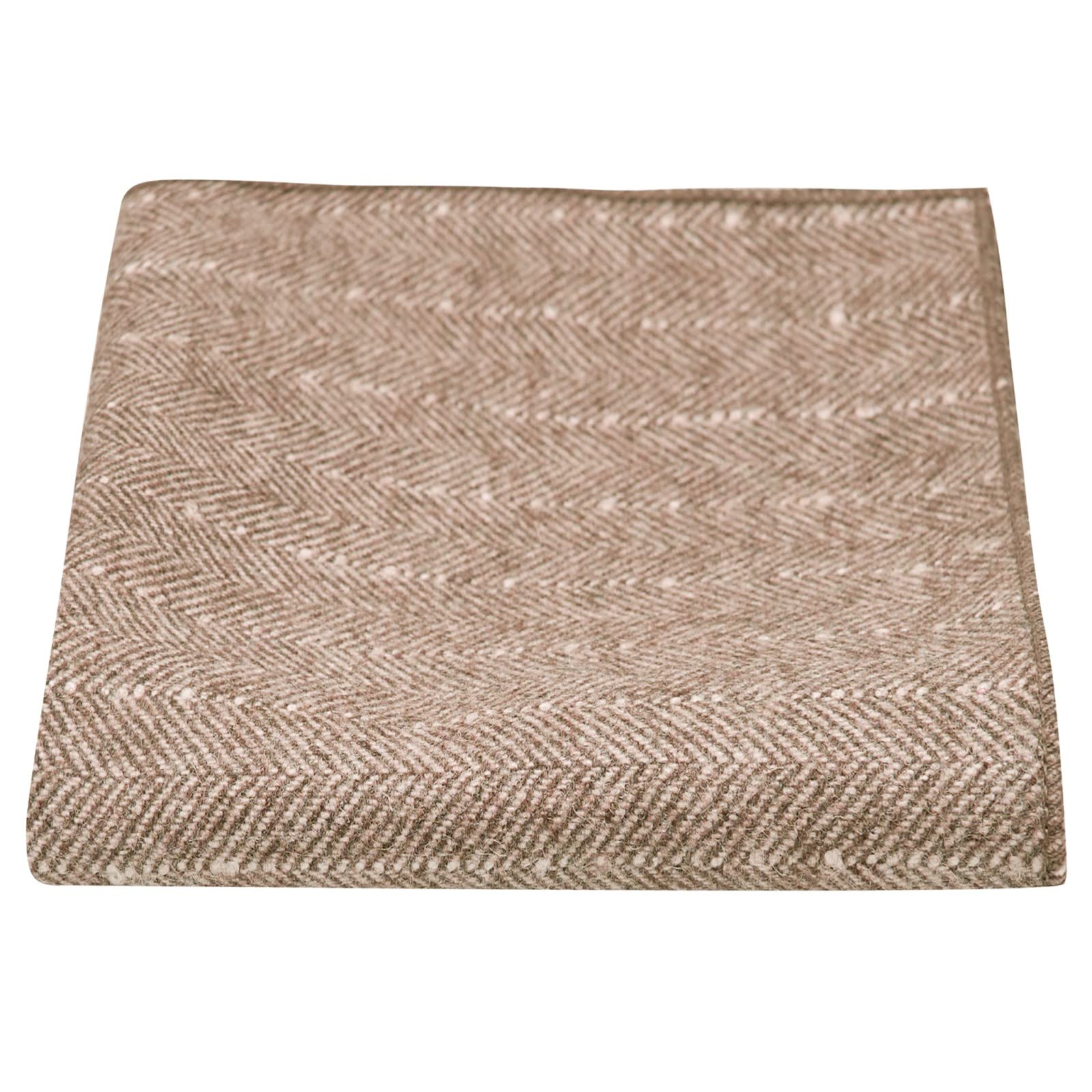 King & Priory Tan Brown Herringbone with Pinstripe Pocket Square, Handkerchief