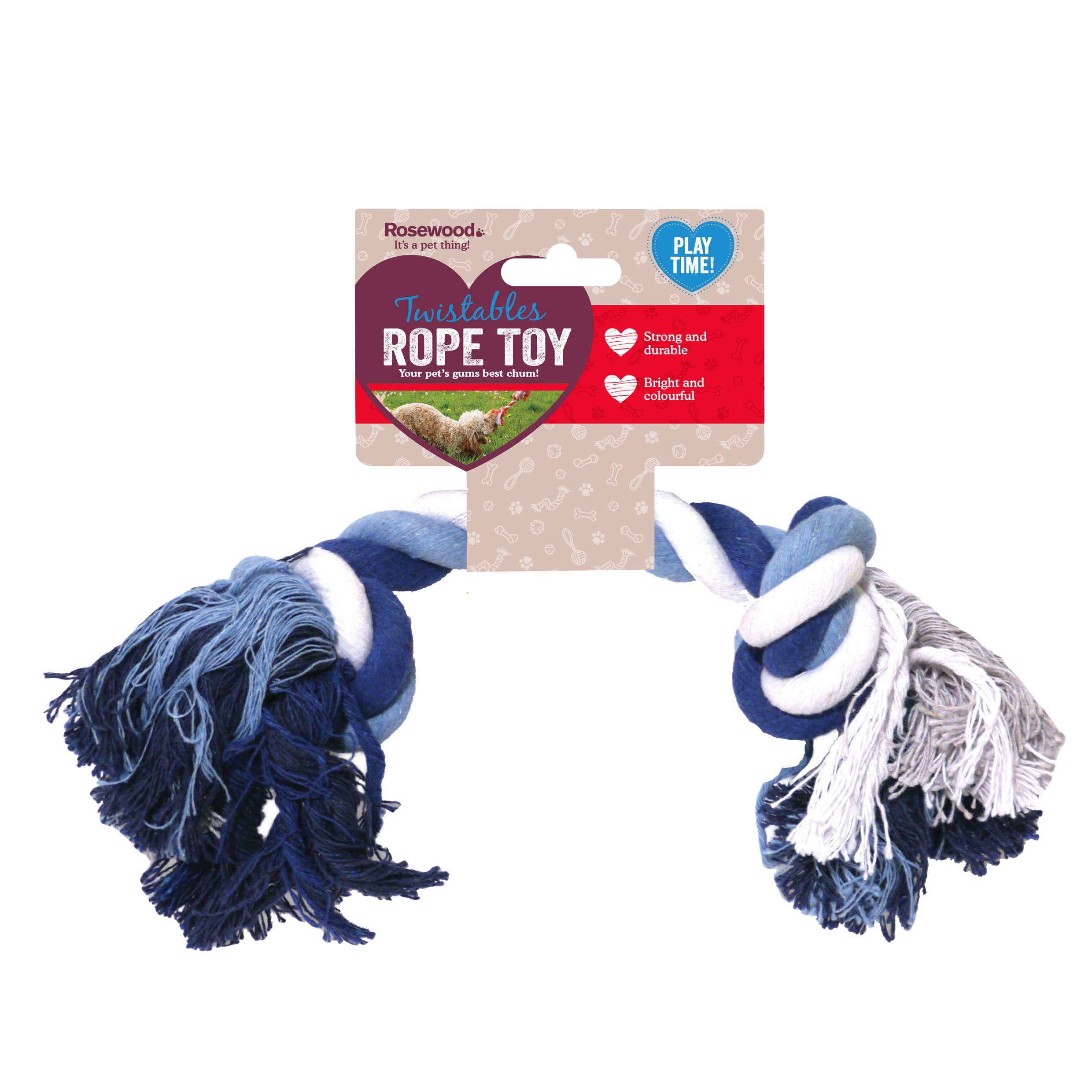 Rosewood Twistables Bone Rope Tug Toy for Dogs - Durable, Cotton Chew and Fetch Dog Toy for Small and Medium Breeds, Assorted Blue or Orange Colours