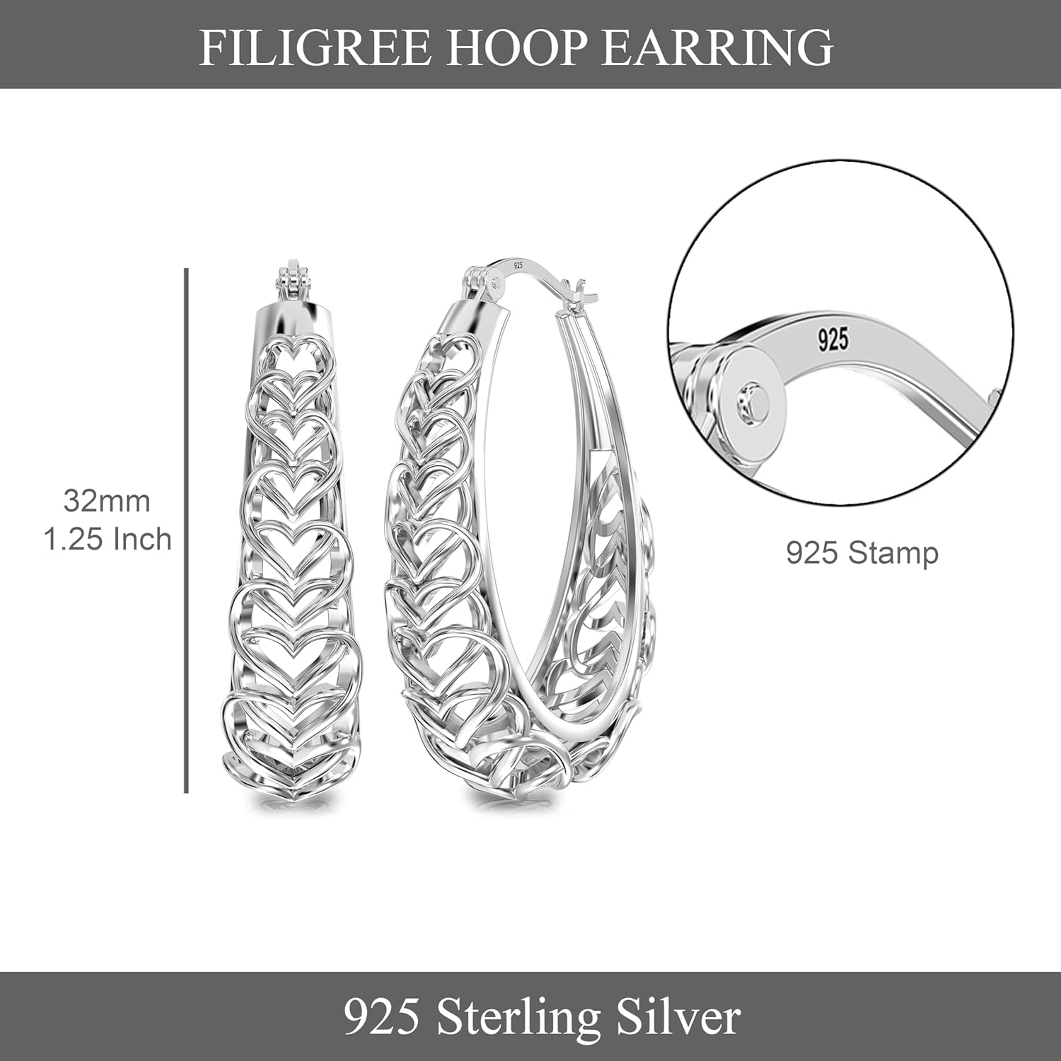 LeCalla 925 Sterling Silver Hoop Earrings | Women's Filigree Hoop Earrings | Openwork Mesh Filigree Cut Earring | Lightweight & Hypoallergenic Vintage Hoop Earrings for Women - Image 4