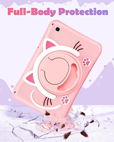 Miniatura 6 de Funda para Samsung Galaxy Tab A7 Lite de 8.7 pulgadas para niñas, lindo gato kawaii, diseño de caricaturas 3D, con mango giratorio y correa, funda