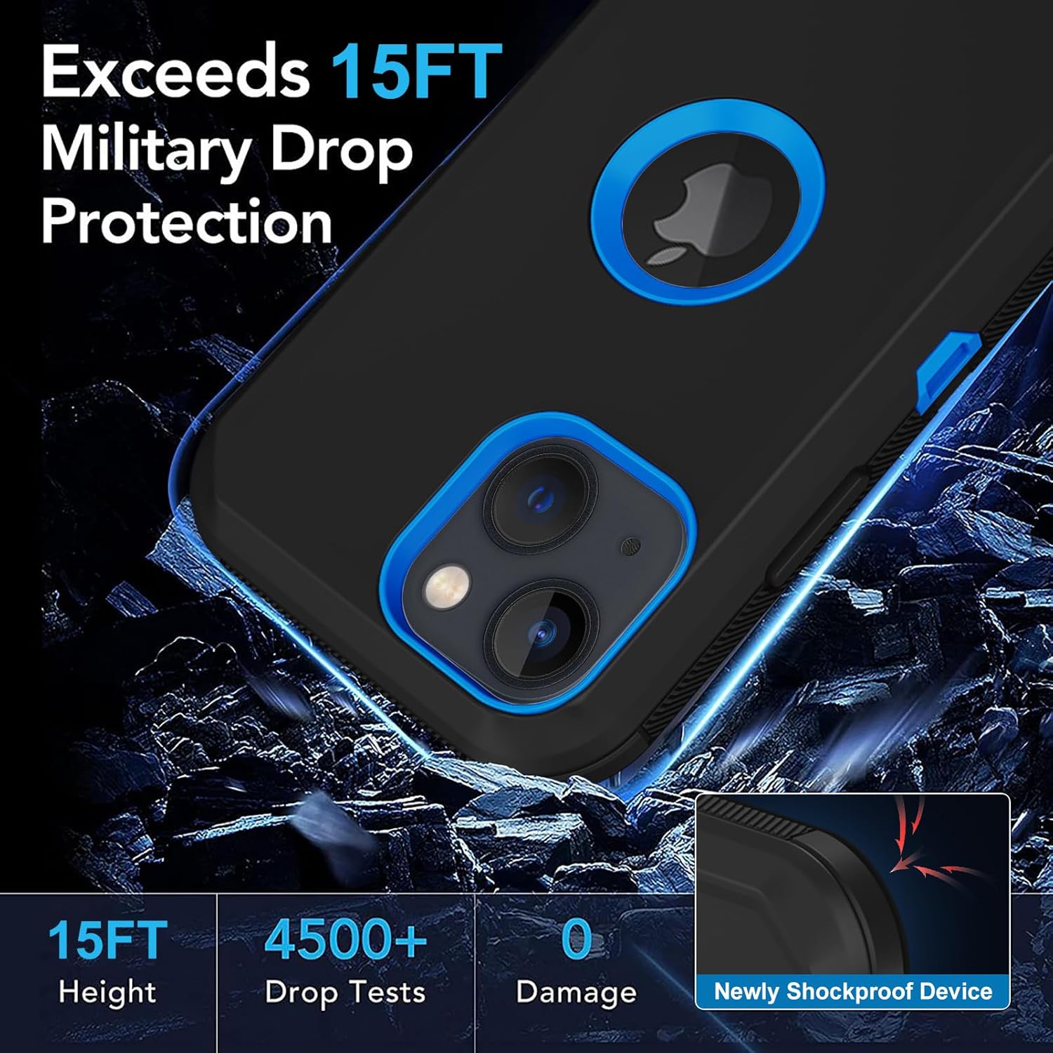 for iPhone 14 Case, with 2 Screen Protector Shockproof Military-Grade Protection, Full-Body Rugged an-Scratch Dropproof Heavy Duty Protective Cover for Apple iPhone 14 (Black/Blue) - Image 5