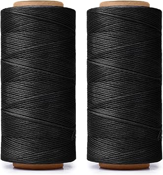 568 Yards 2 PCS 150D 0.8mm Waxed Thread for Leather Sewing, Leather Thread for Hand Sewing, Craft DIY, Wallets, Shoe Repairing, Book Binding Black