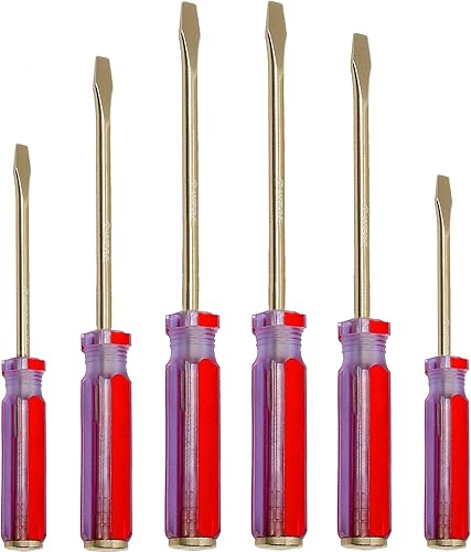 Miniatura 9 de WEDO Destornillador, destornillador ranurado sin chispas, destornillador de cabeza plana con tapa de golpe, cobre de berilio, longitud 5.236 in (5