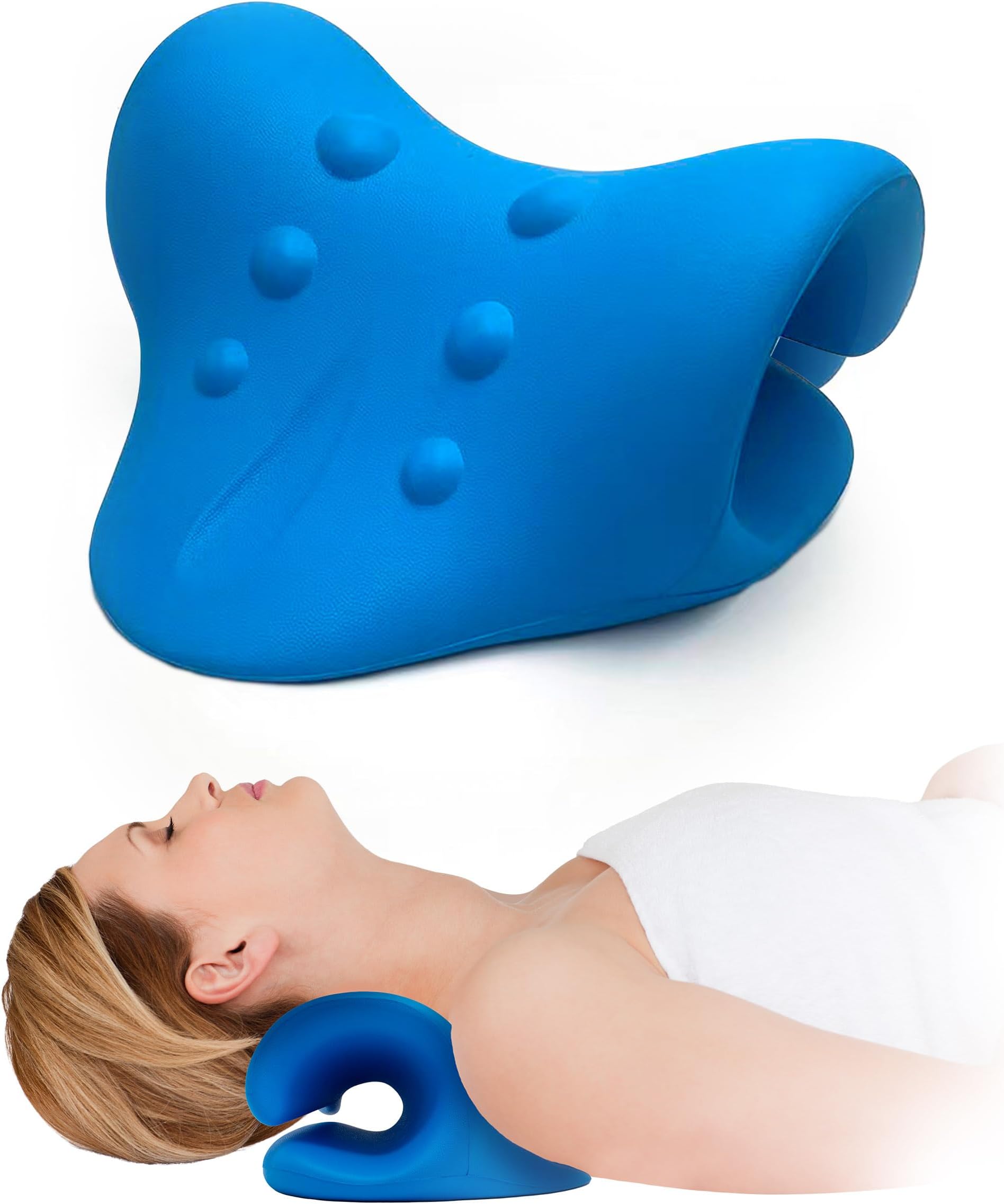 Neck Cloud Pillow - Comfort and Pain Relief Through Cervical Decompression - Relaxes Neck and Shoulders - Ultra Soft Natural Curve Restorer Made from Quality Plush Material – Blue